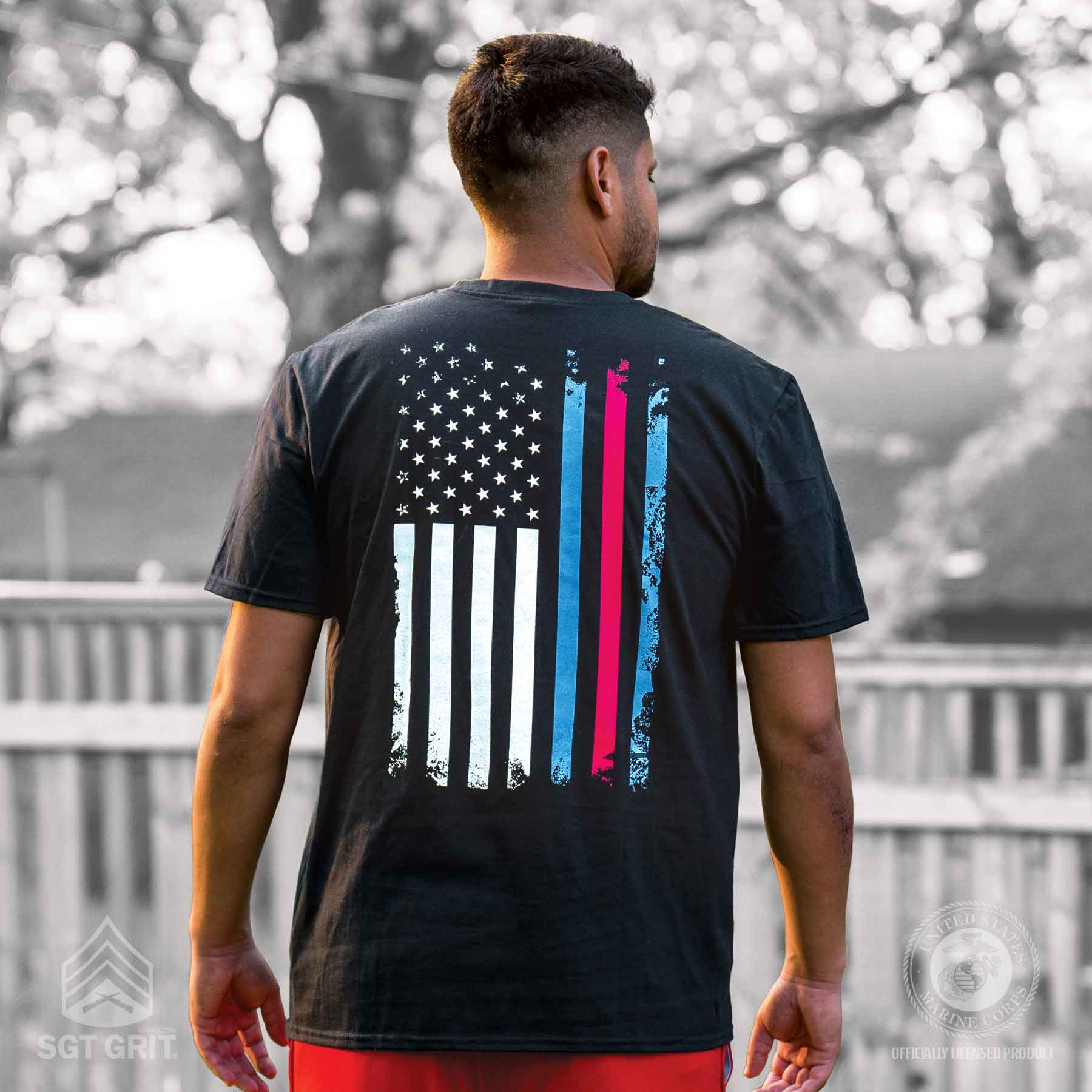 Marine Corps Blood Stripe Flag Black T-shirt - Image 5