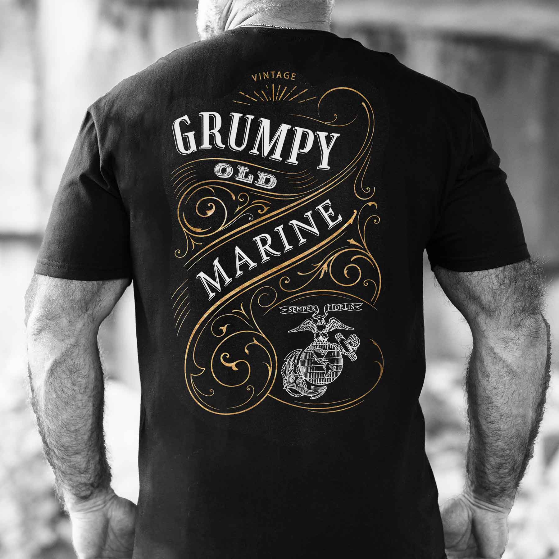 Grumpy Old Marine Vintage EGA Back With Left Chest T-shirt - Image 6