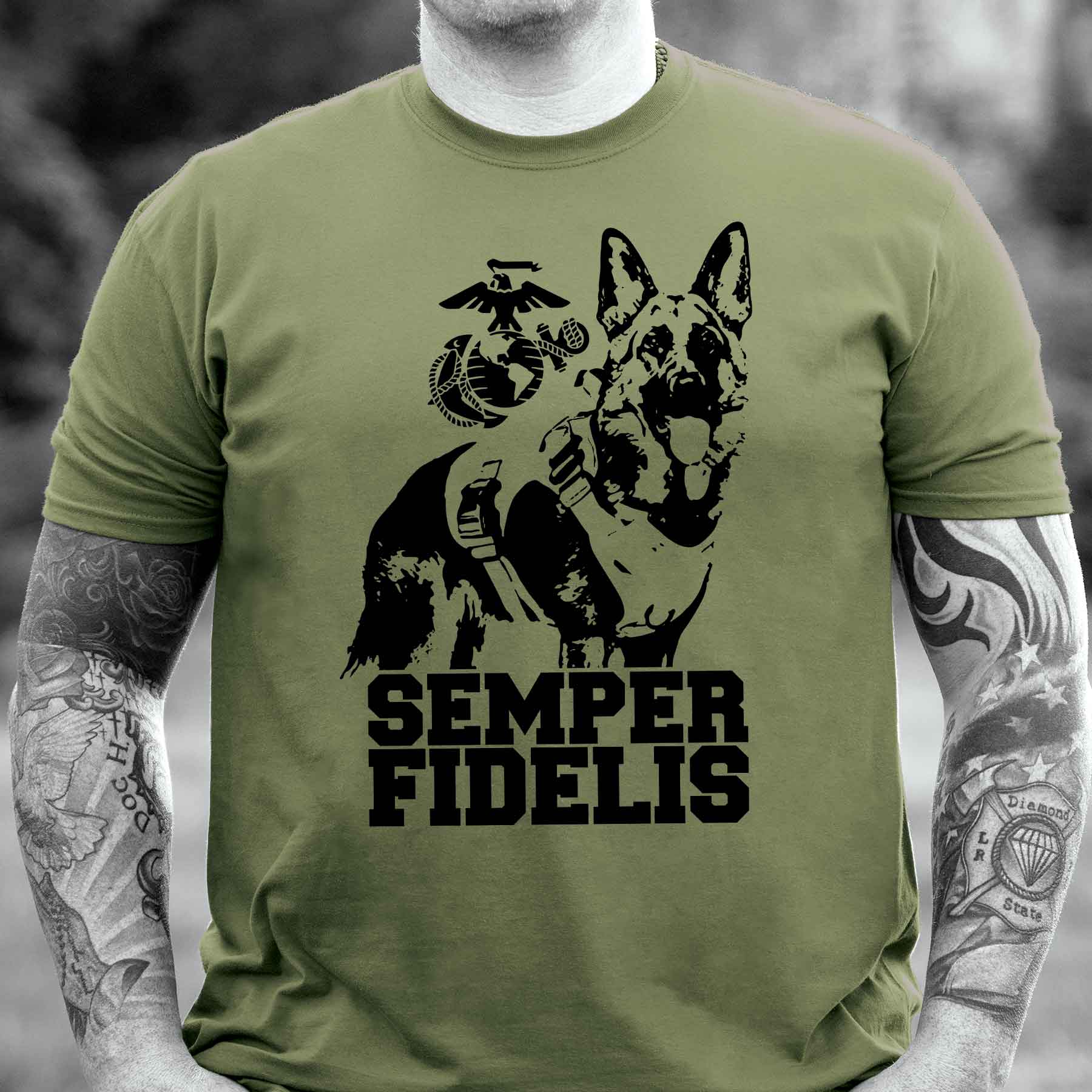 Marine Corps K-9 T-shirt with German Shepherd Graphic Design - Image 2