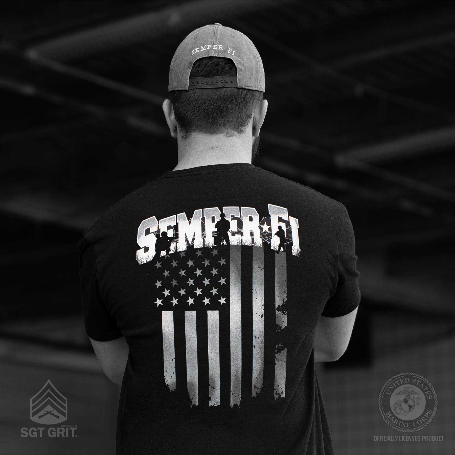USMC Semper Fi Flag T-shirt White/Black - Image 7