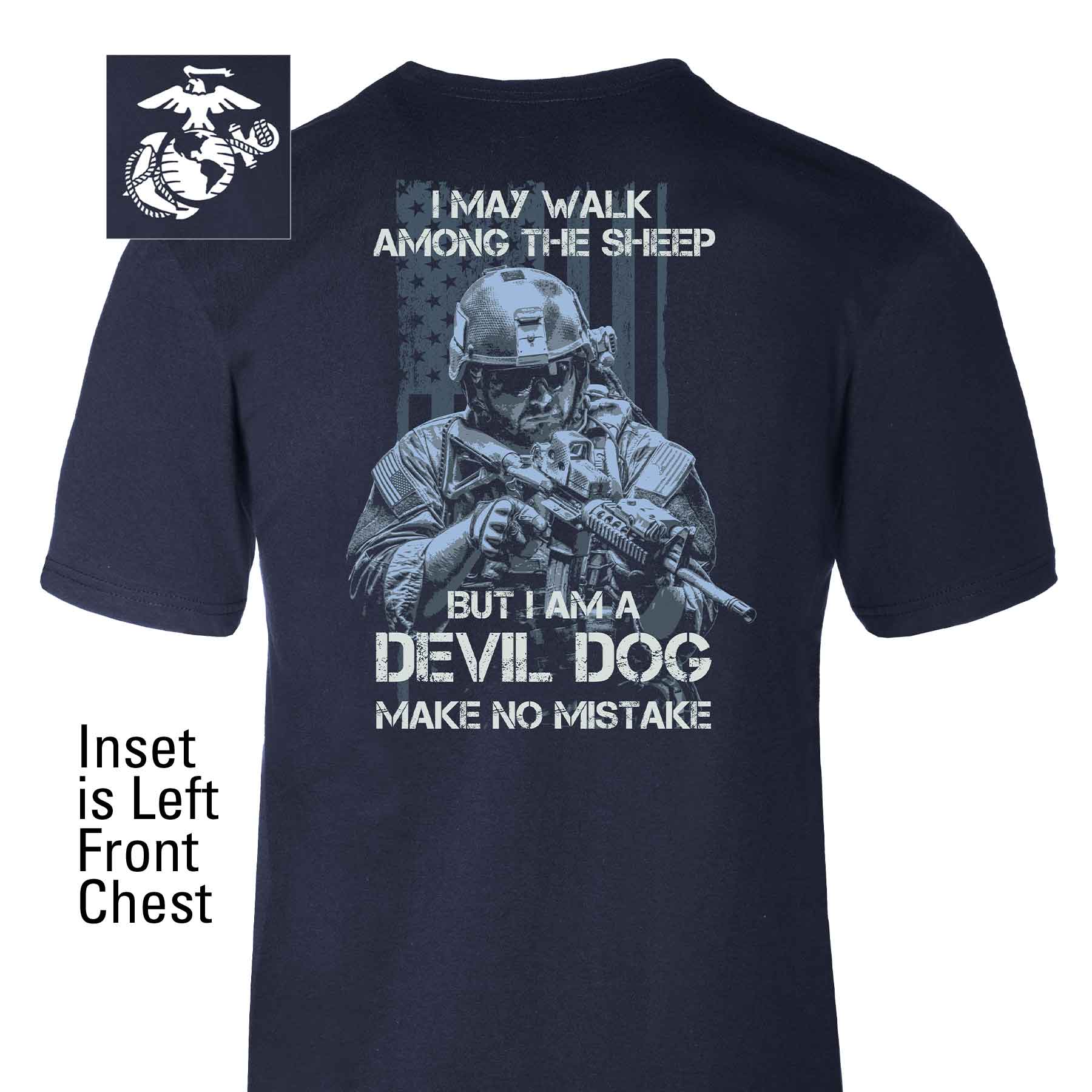 Devil Dog Make No Mistake Back With Left Chest T-shirt