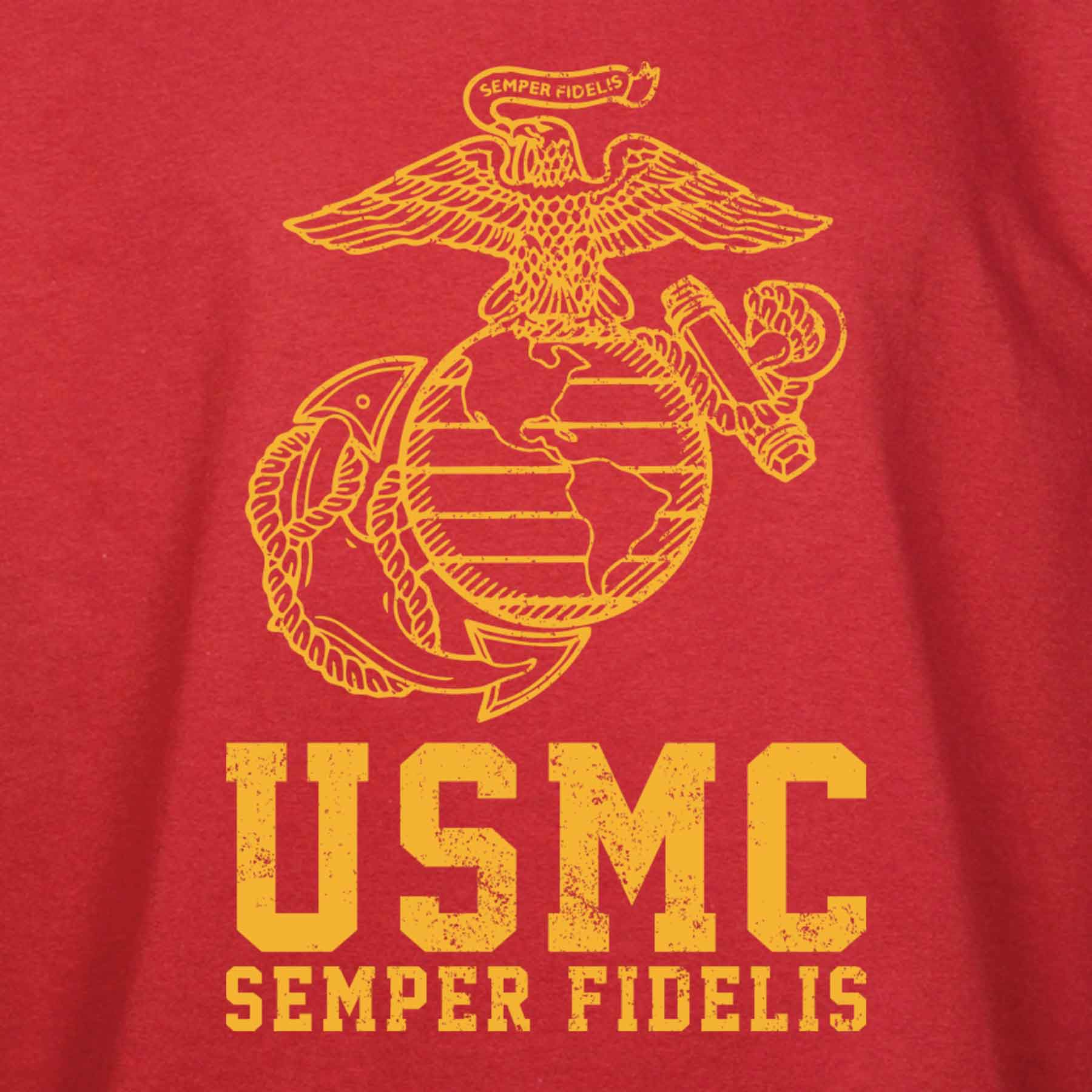 USMC Semper Fidelis T-shirt Gold on Red - Image 3