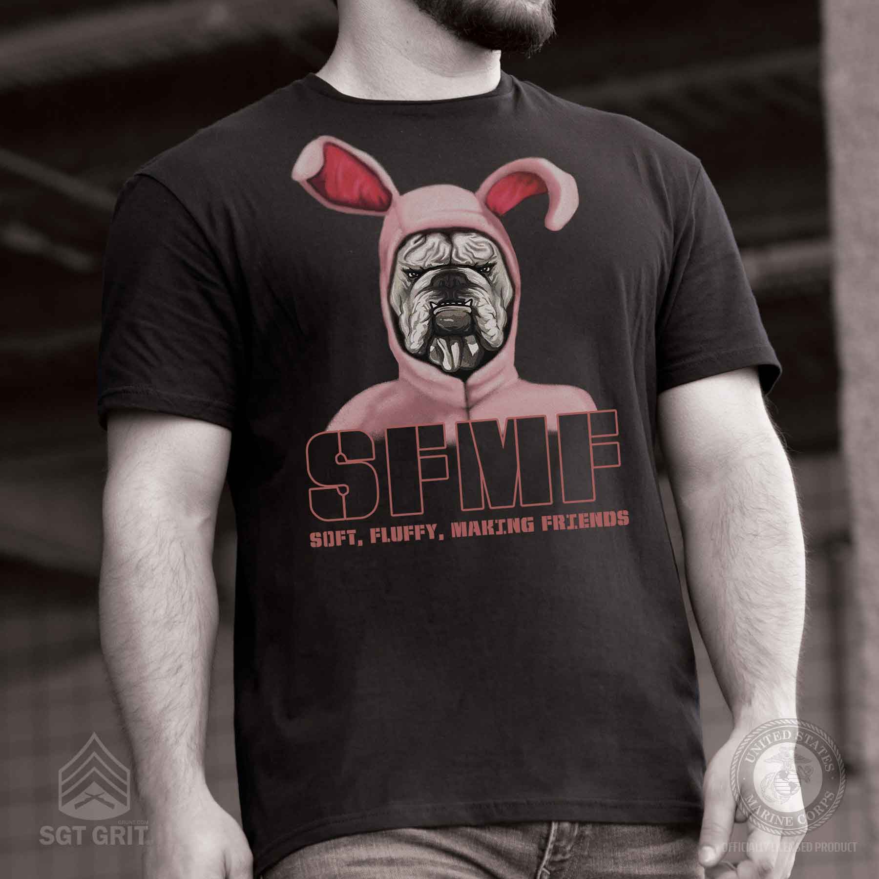 Marine Corps Bulldog Mascot in Pink Bunny Costume - Image 2
