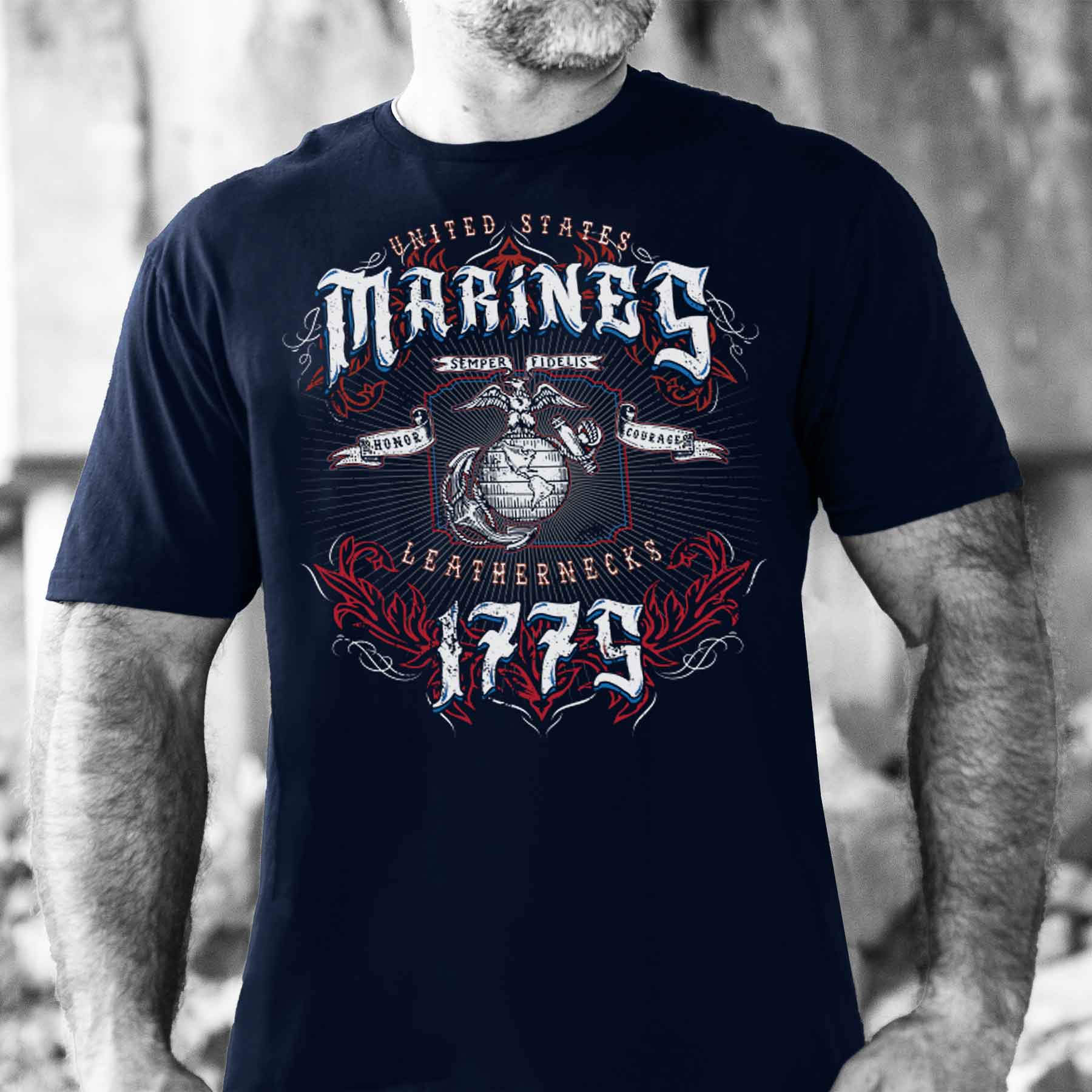 USMC Red, White, and Blue Leathernecks T-shirt - Image 2