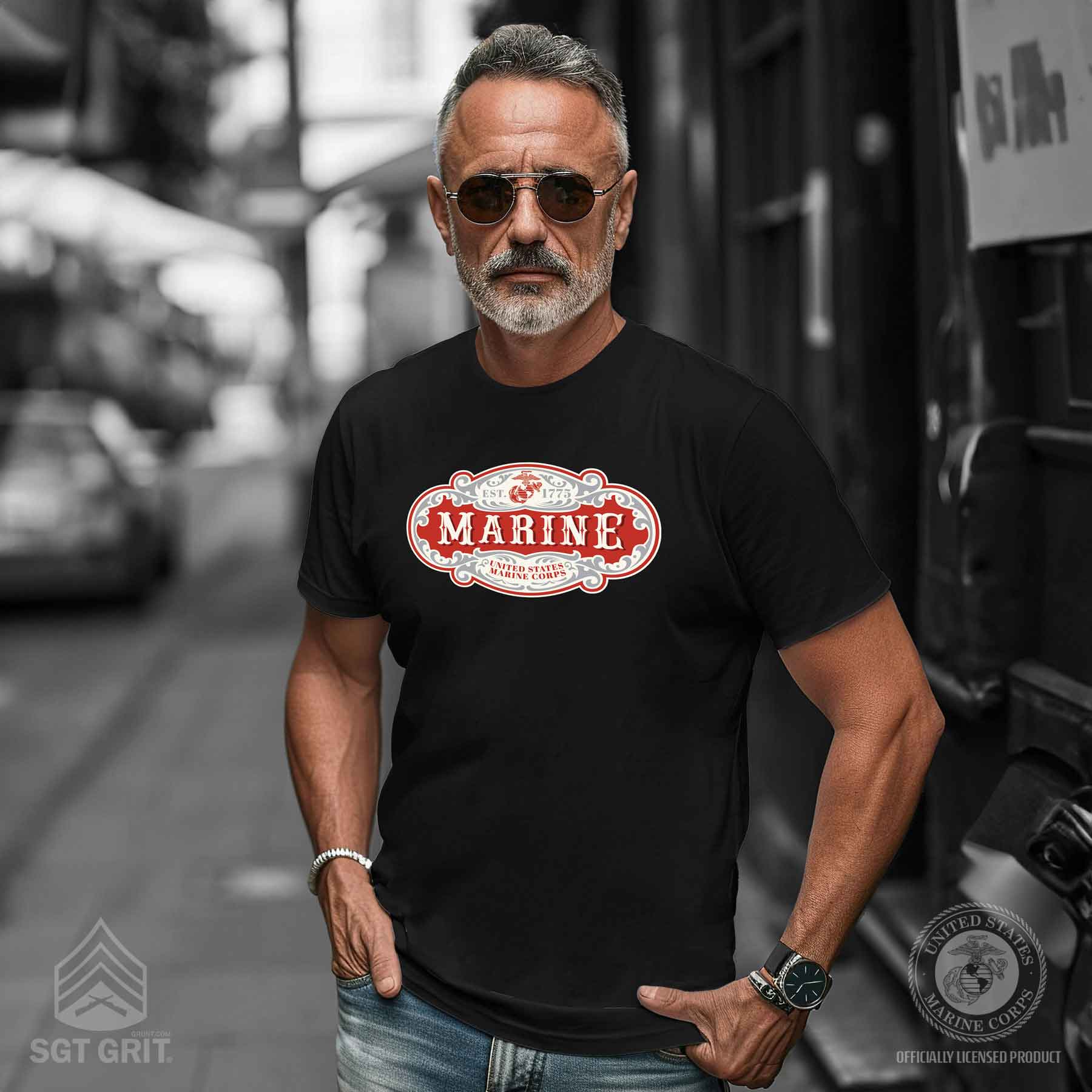 USMC Marine Scroll T-shirt, Black - Image 2