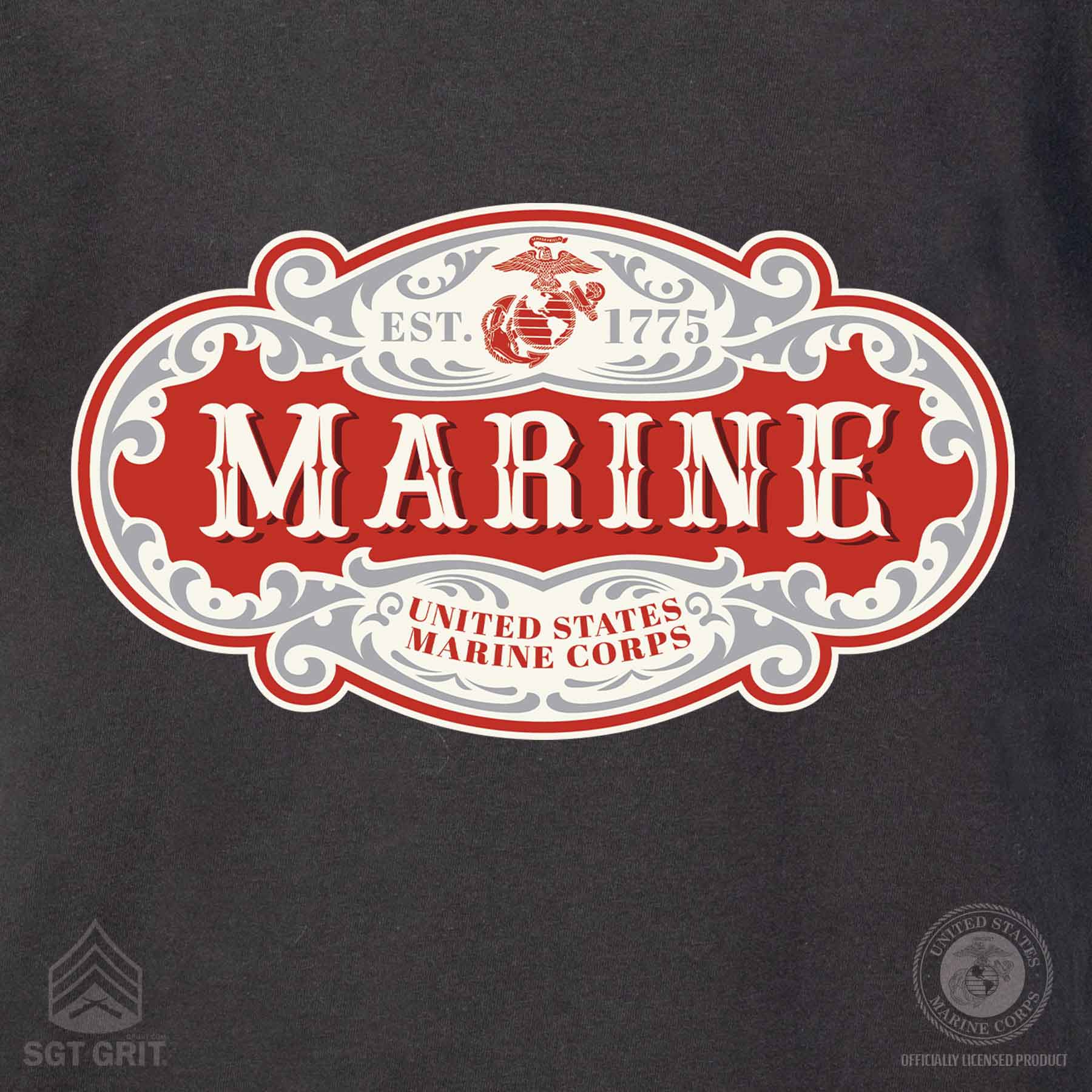 USMC Marine Scroll T-shirt, Black - Image 3