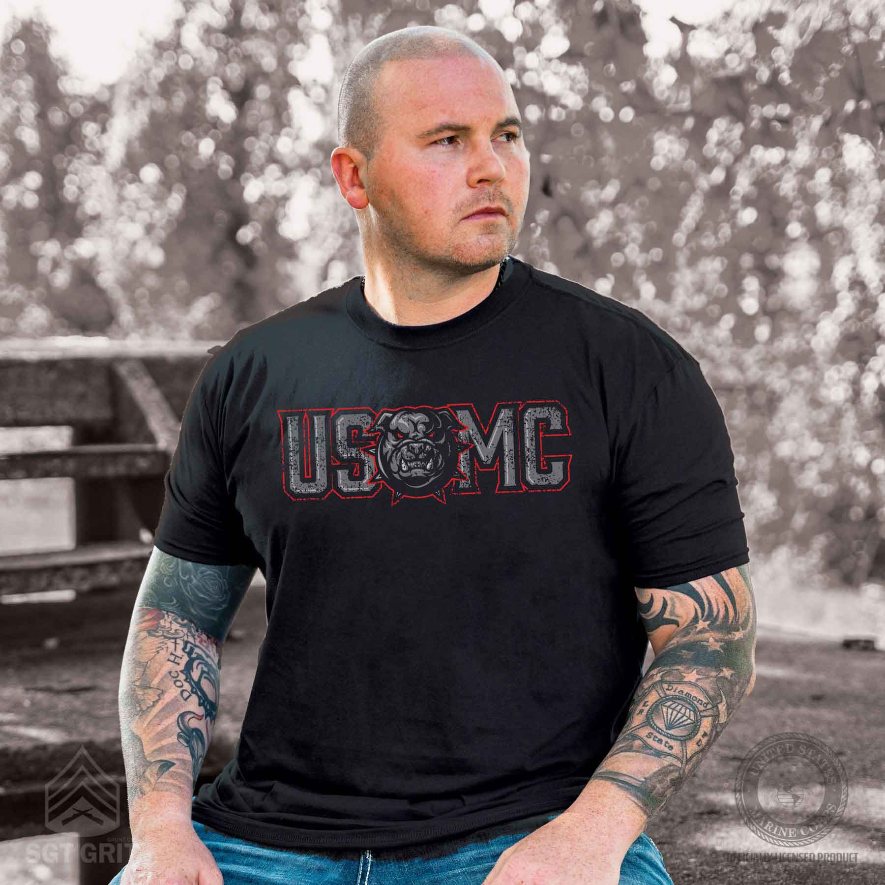USMC Devil Dog Full Front T-shirt, Black - Image 2