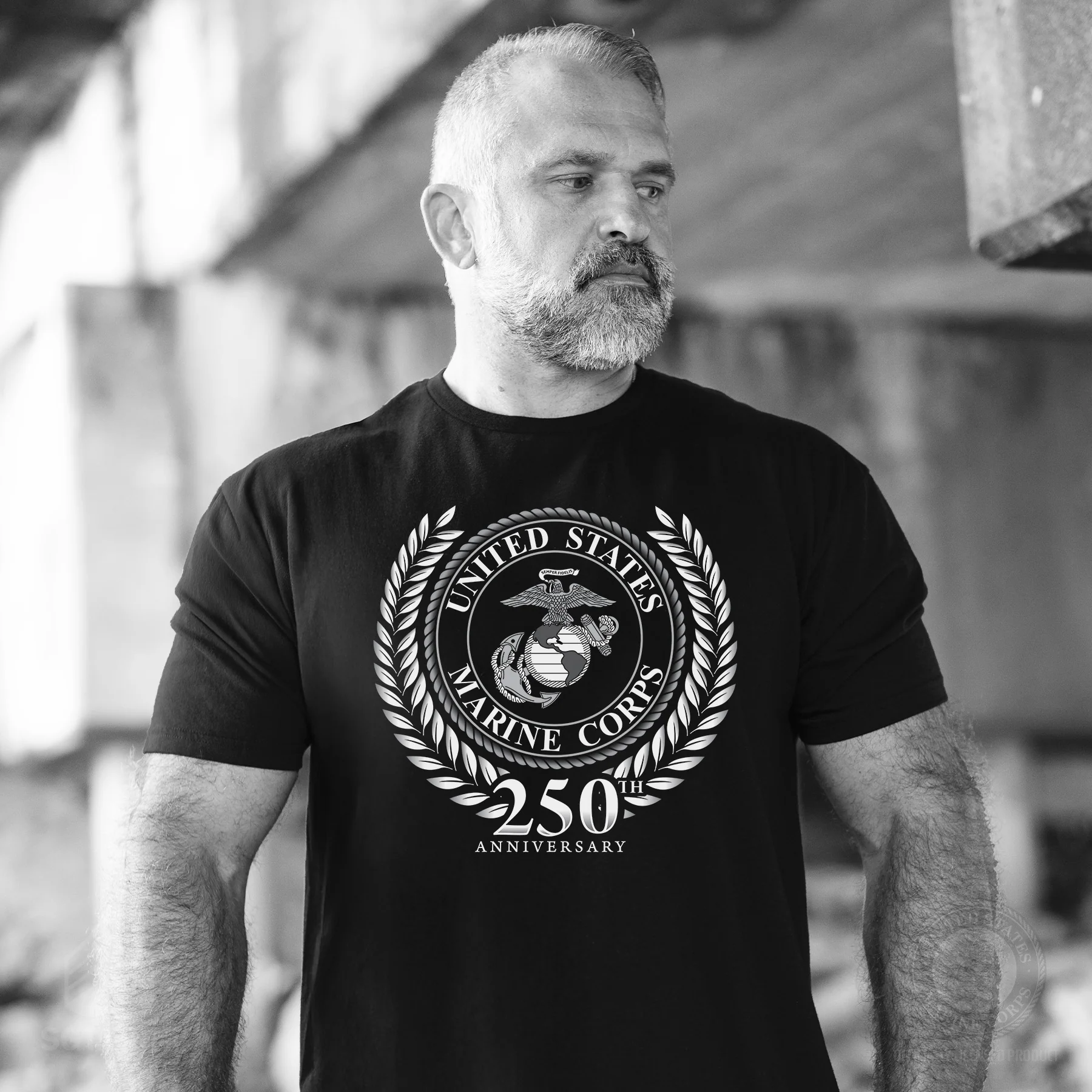 USMC 250th Anniversary Grayscale T-shirt - Image 2
