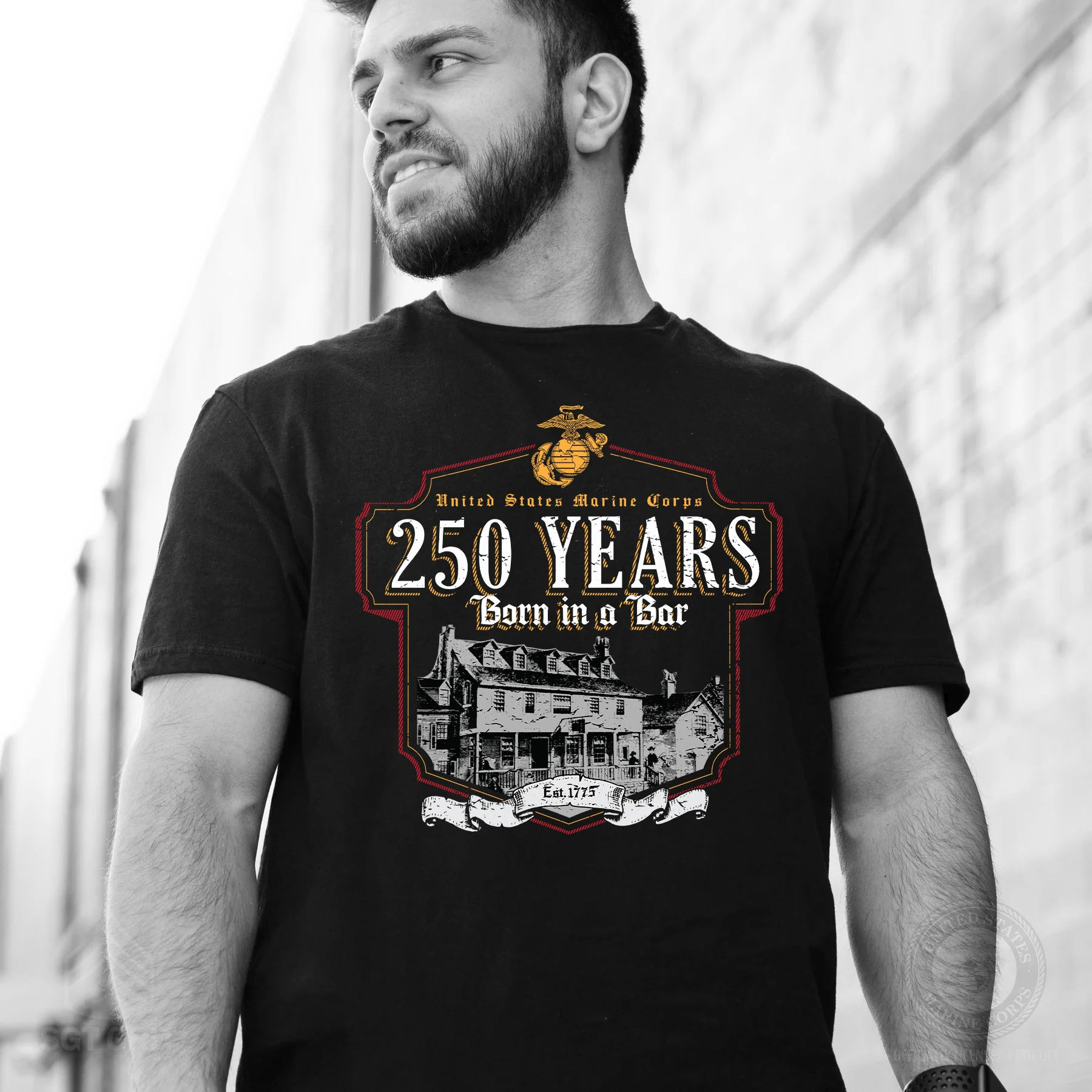 USMC Born in a Bar 250 Years T-Shirt - Image 2