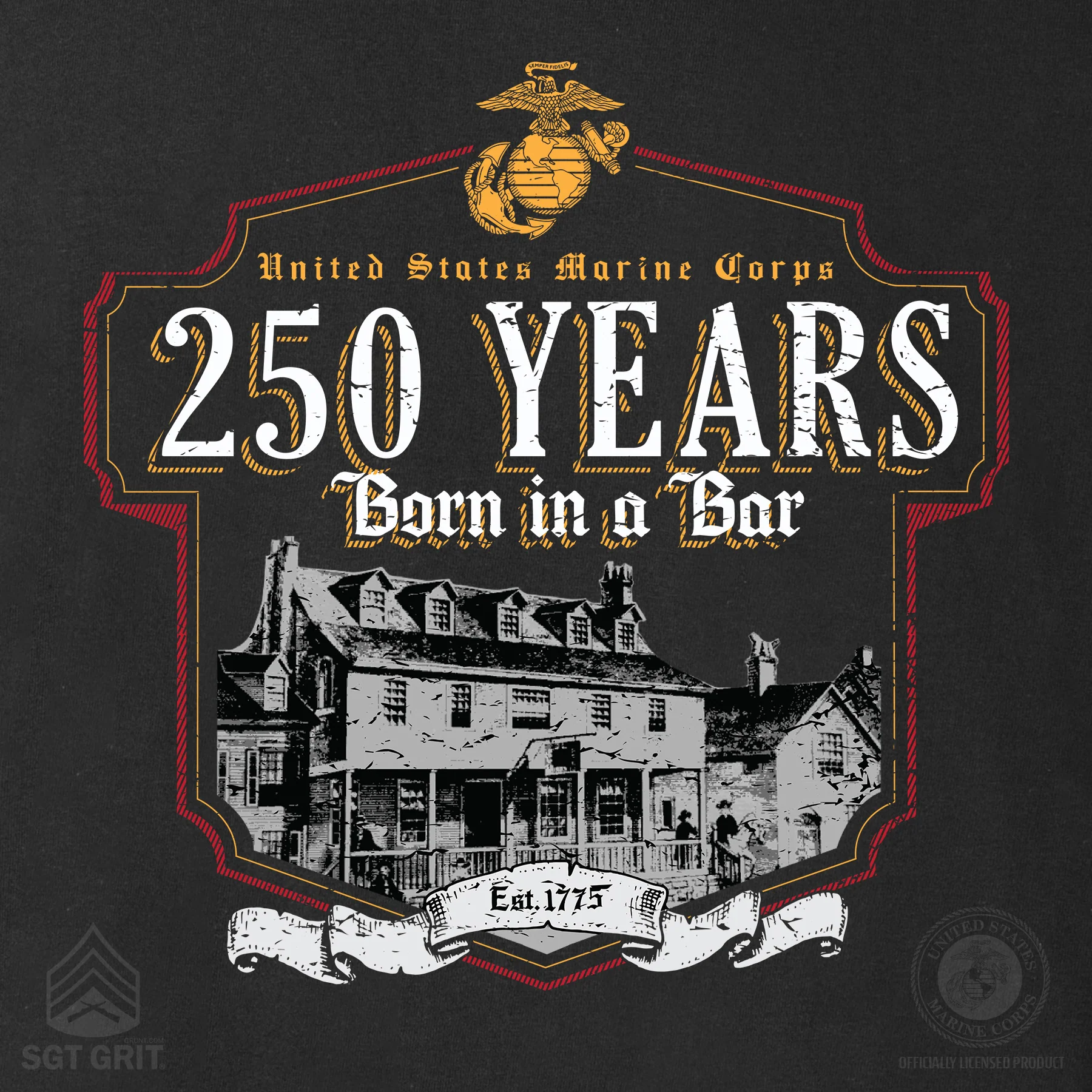 USMC Born in a Bar 250 Years T-Shirt - Image 3