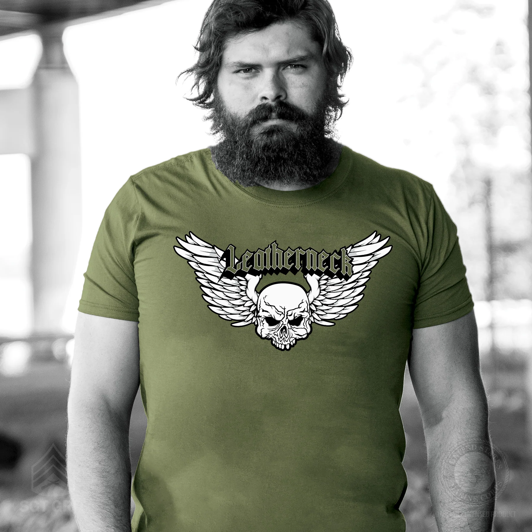 Leatherneck Skull T-Shirt - OD Green - Image 2