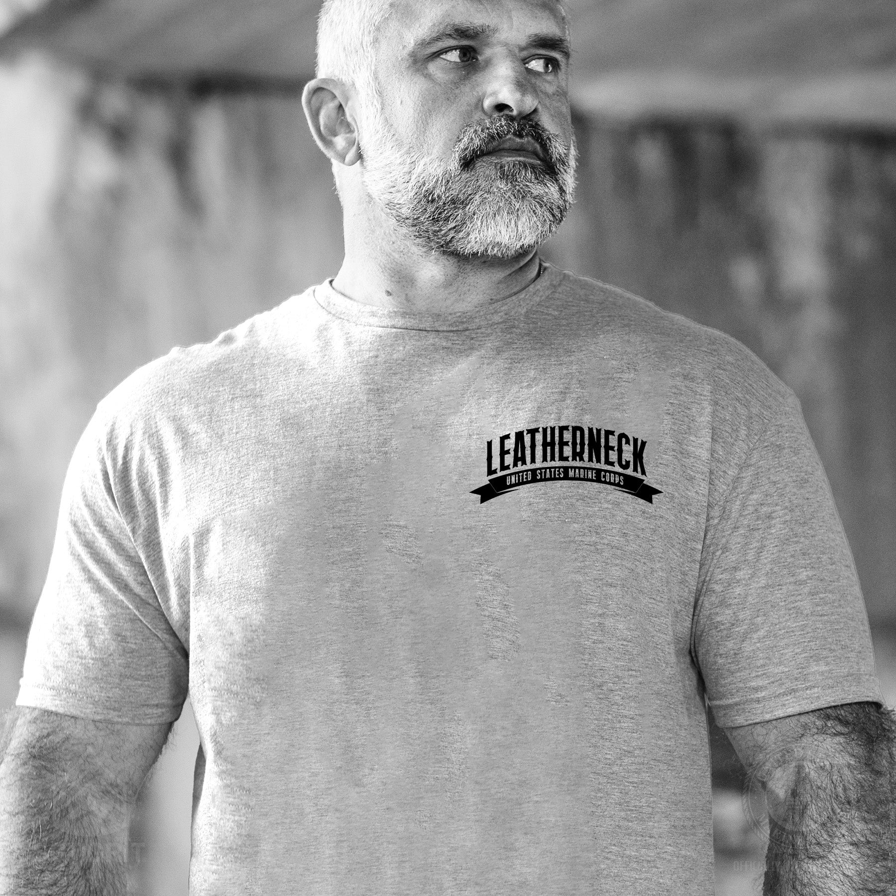 USMC Leatherneck Left Chest T-Shirt- Gray - Image 2