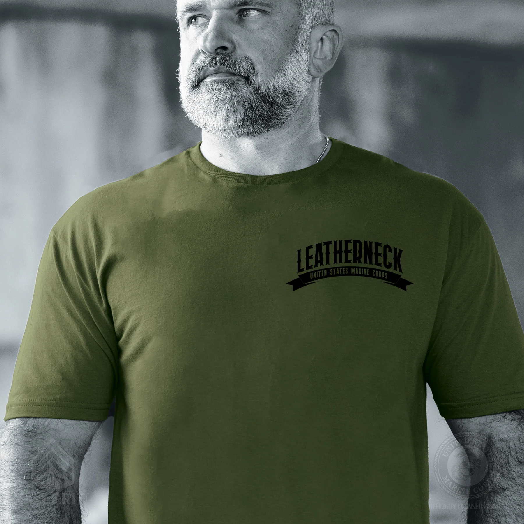 USMC Leatherneck Left Chest T-Shirt- OD Green - Image 2