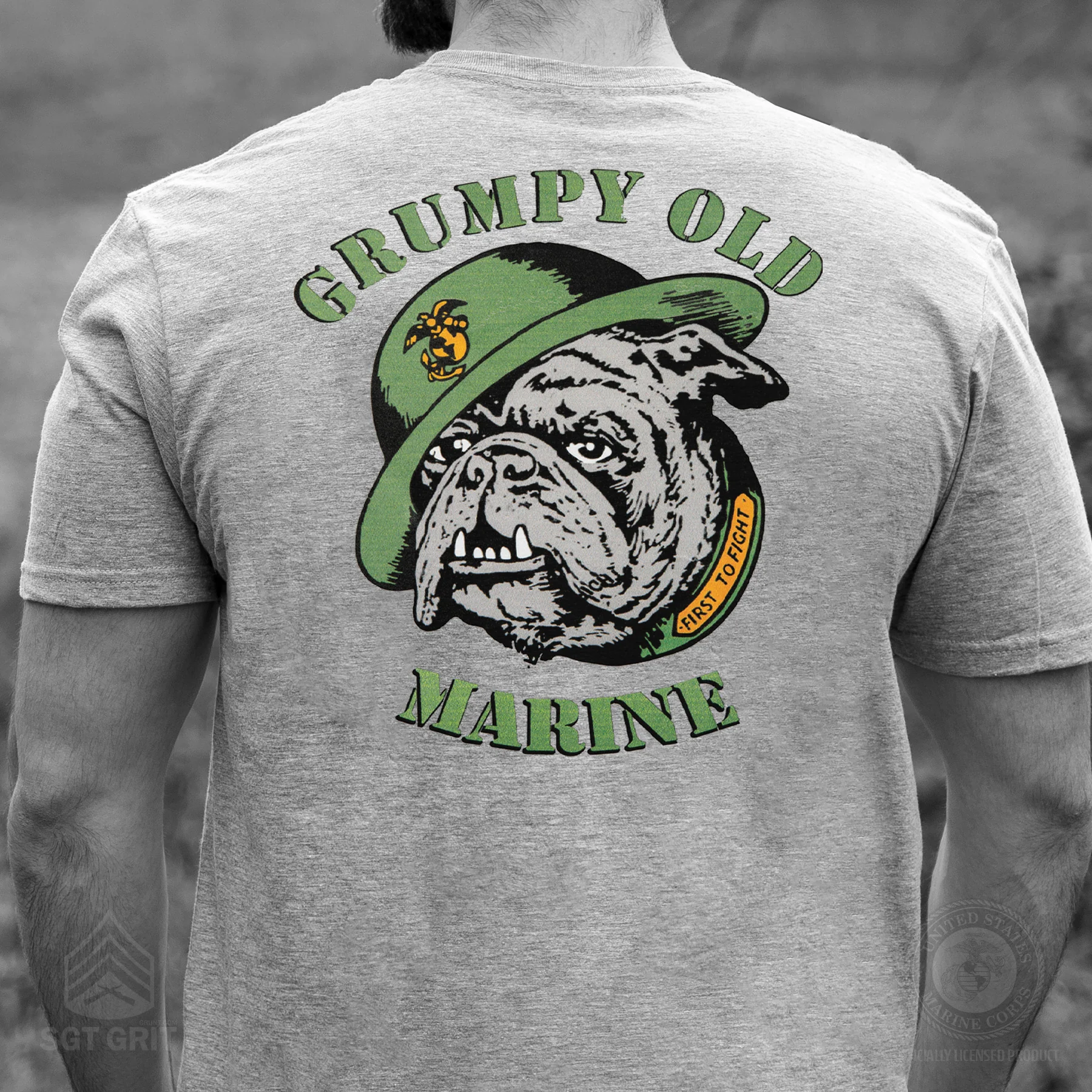 Grumpy Old Marine Bulldog Mascot T-shirt- Back Design - Image 3