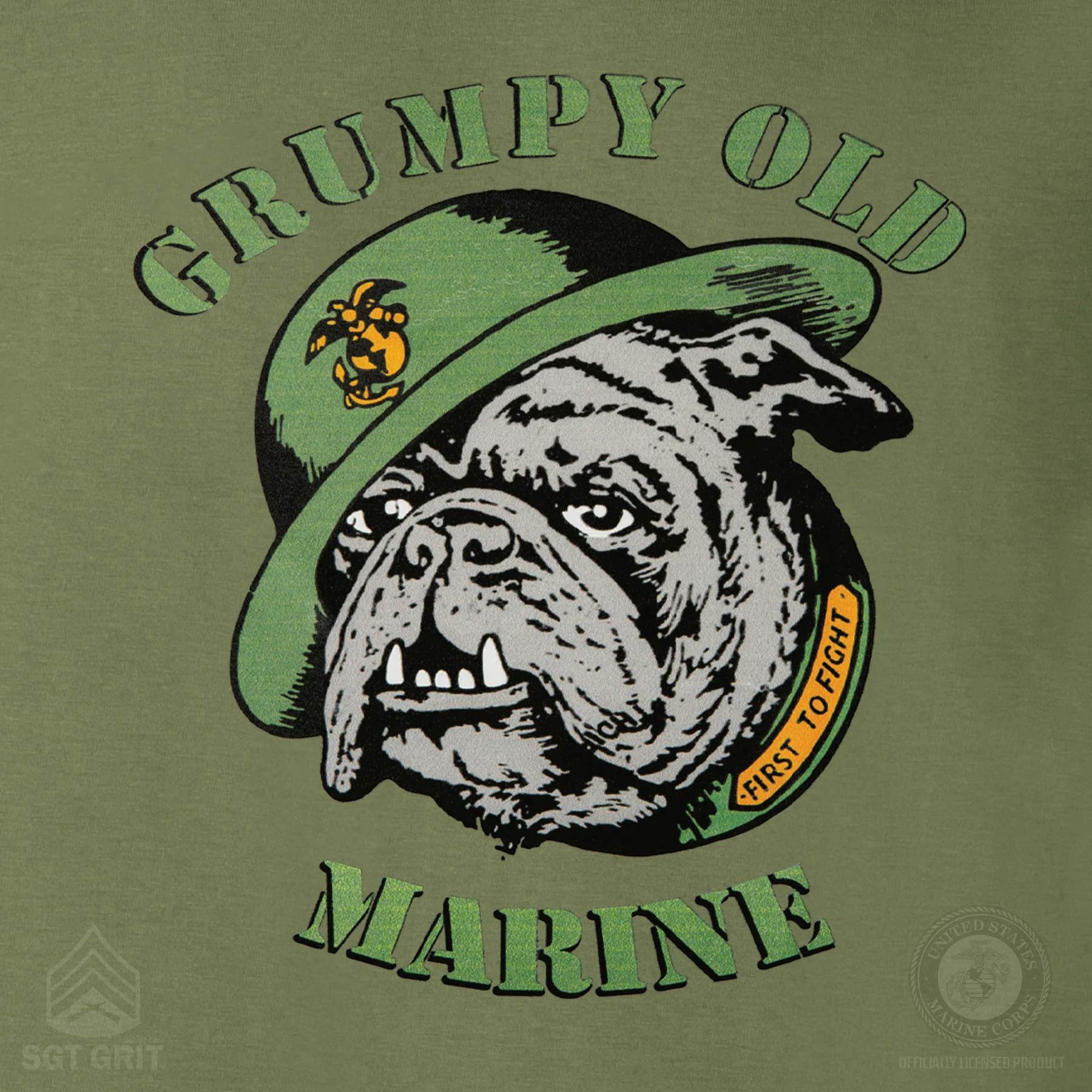 Grumpy Old Marine Bulldog Mascot T-shirt- Back Design - Image 5