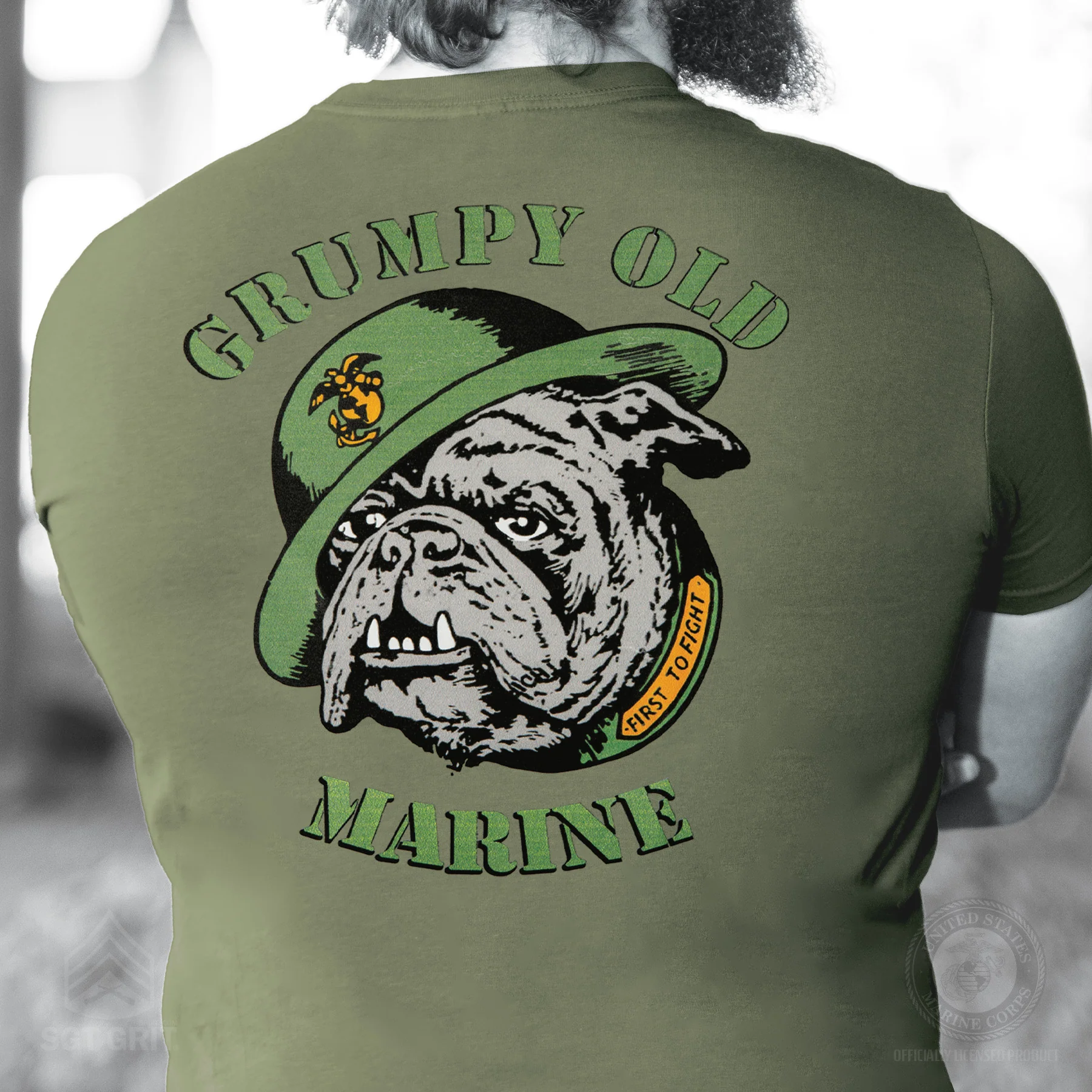 Grumpy Old Marine Bulldog Mascot T-shirt- Back Design - Image 6