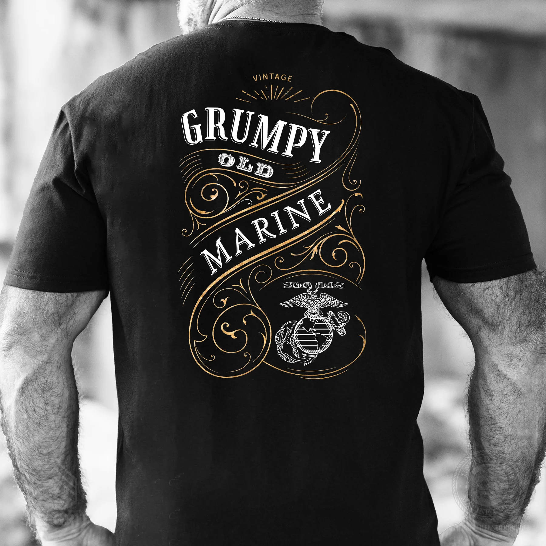 Grumpy Old Marine Vintage EGA T-shirt- Back Design - Image 2