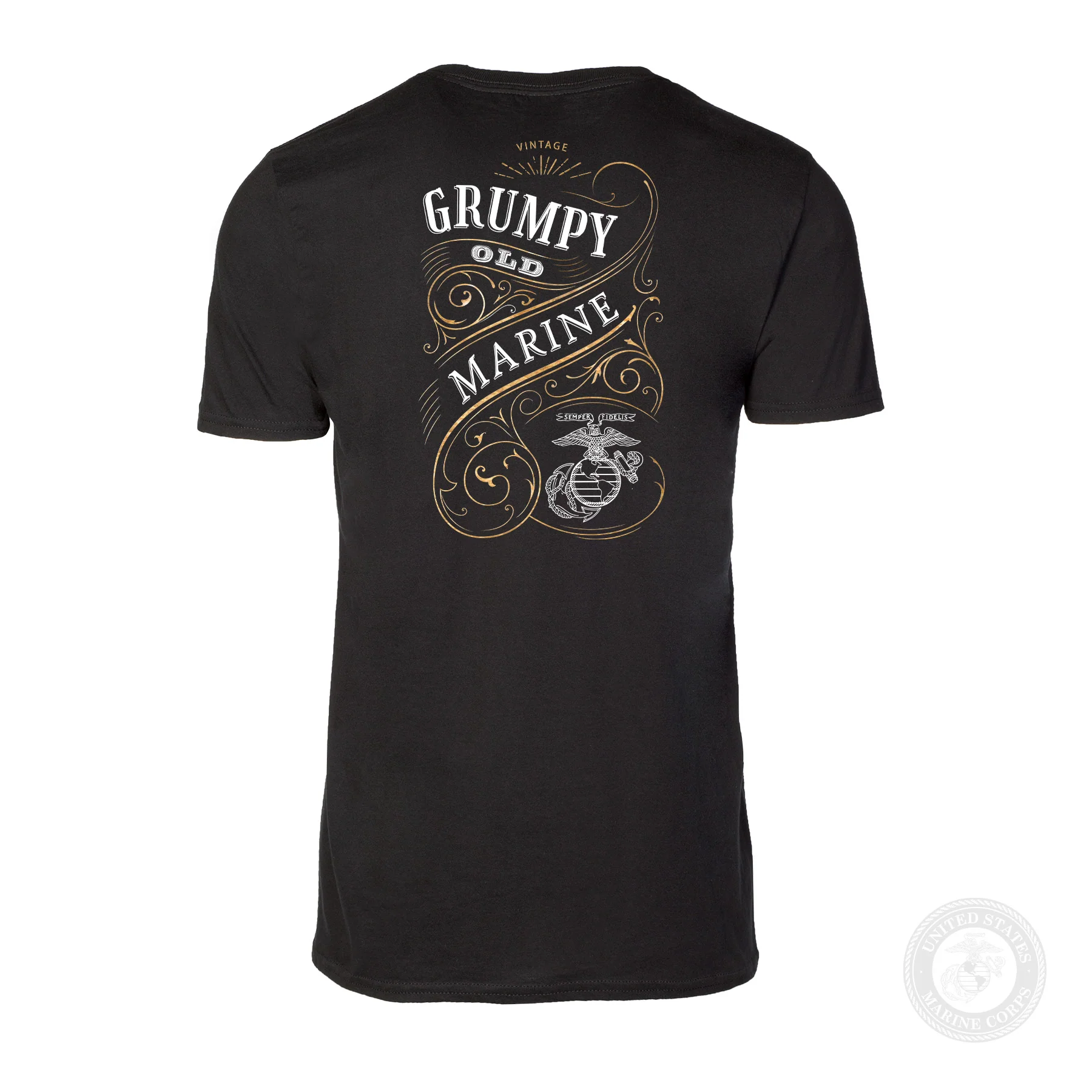 Grumpy Old Marine Vintage EGA T-shirt- Back Design - Image 4