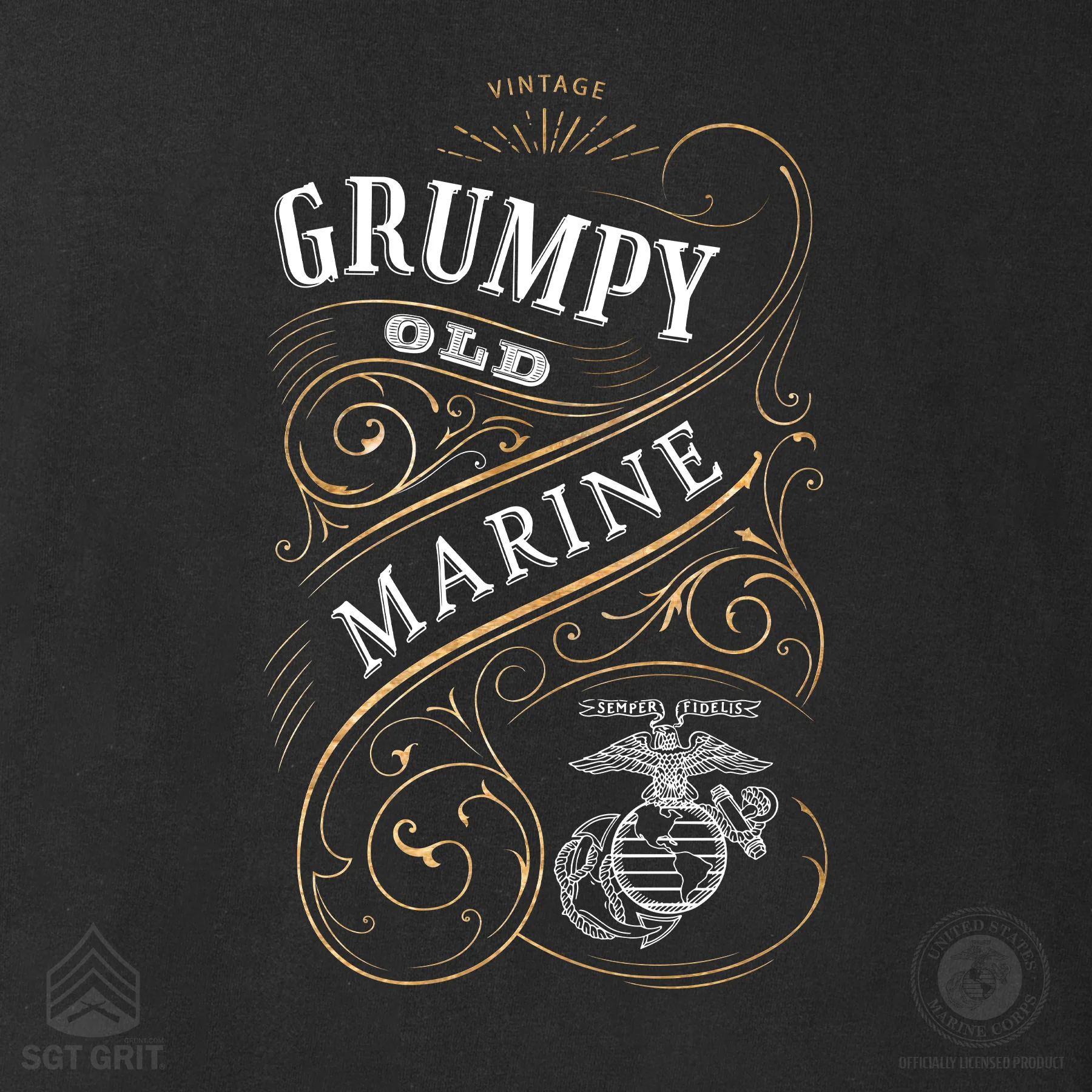 Grumpy Old Marine Vintage EGA T-shirt- Back Design - Image 5