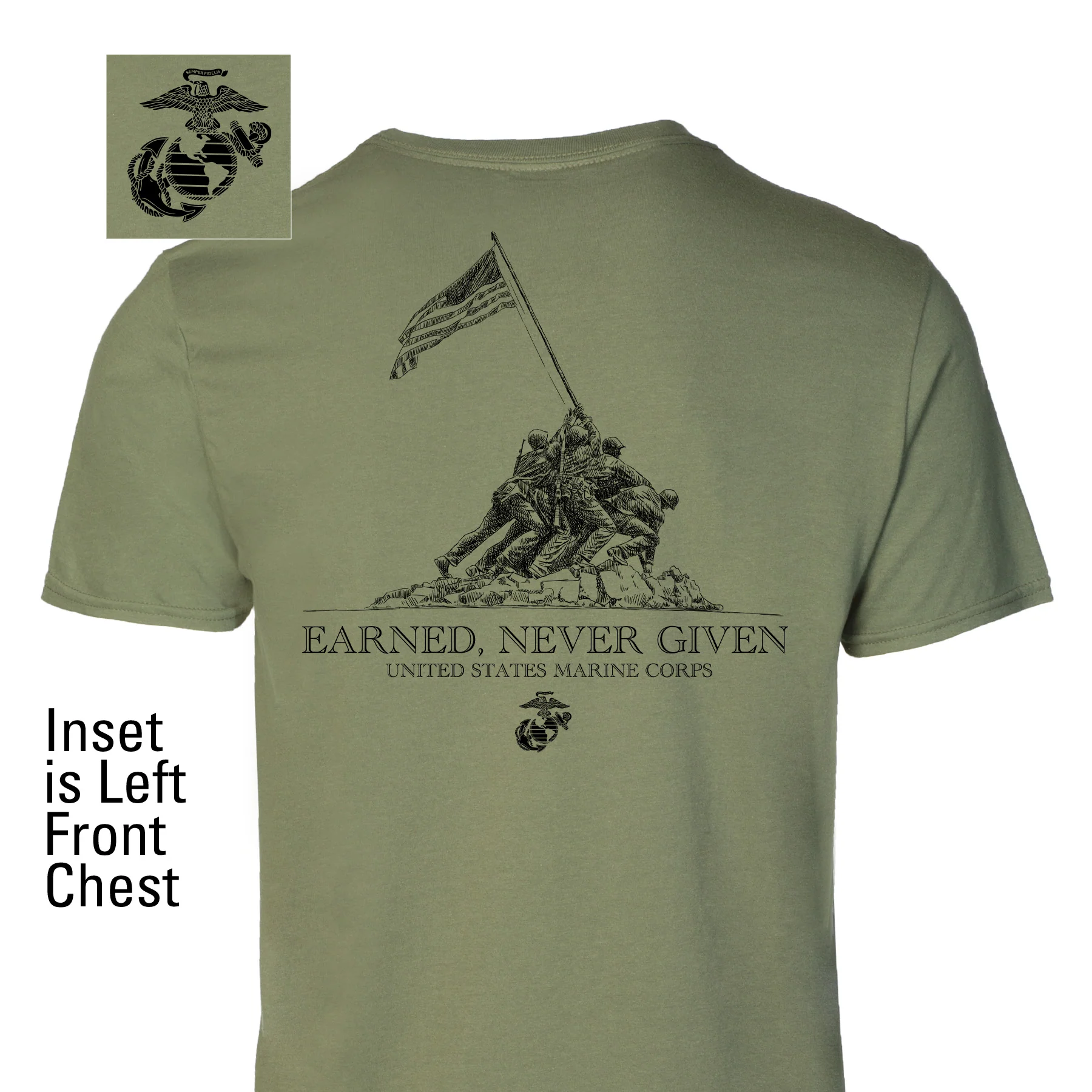 USMC Earned Never Given T-shirt- Back Design