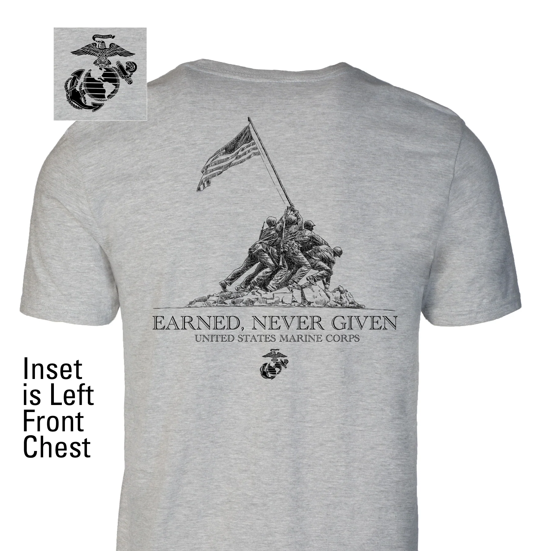 USMC Earned Never Given T-shirt- Back Design - Image 2