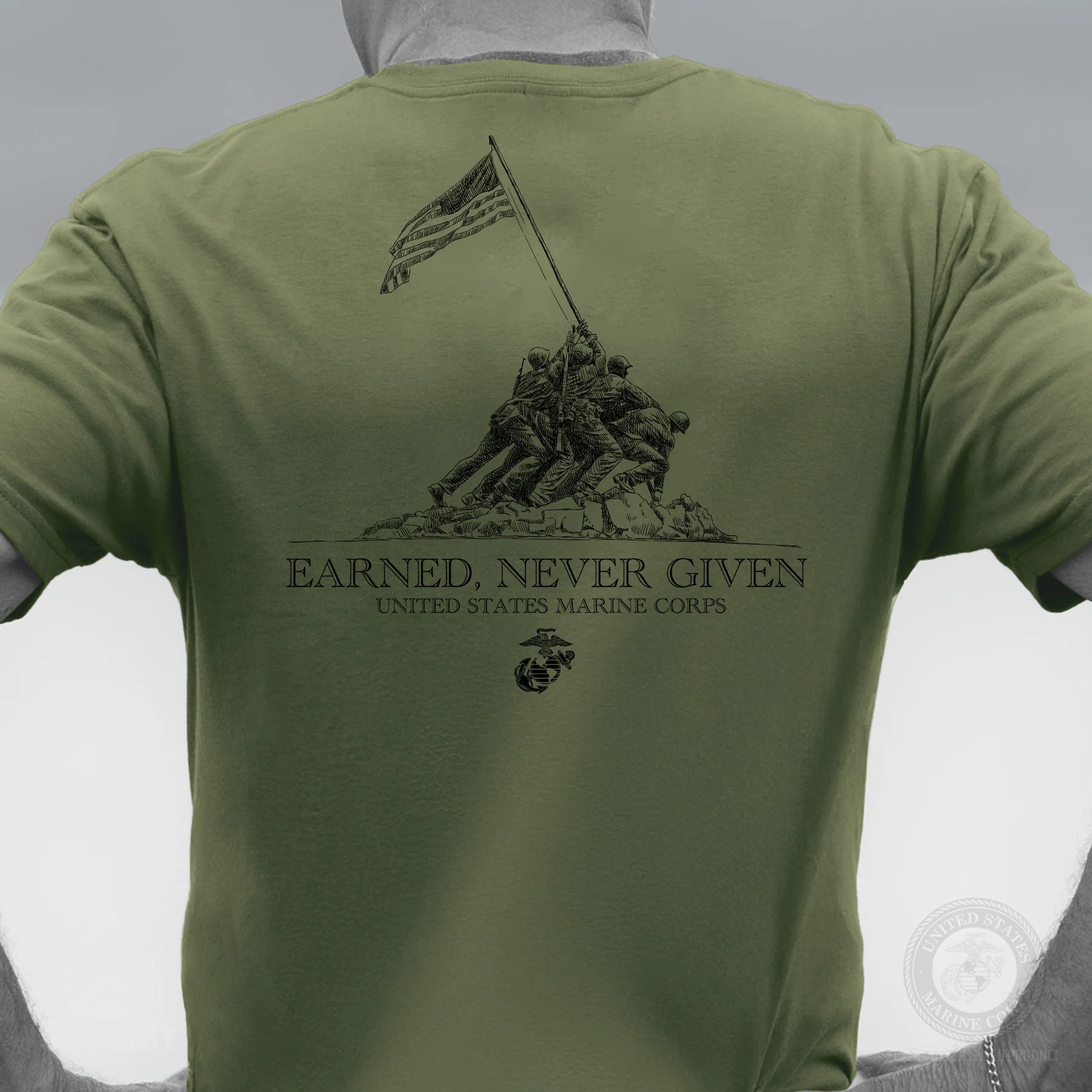 USMC Earned Never Given T-shirt- Back Design - Image 3