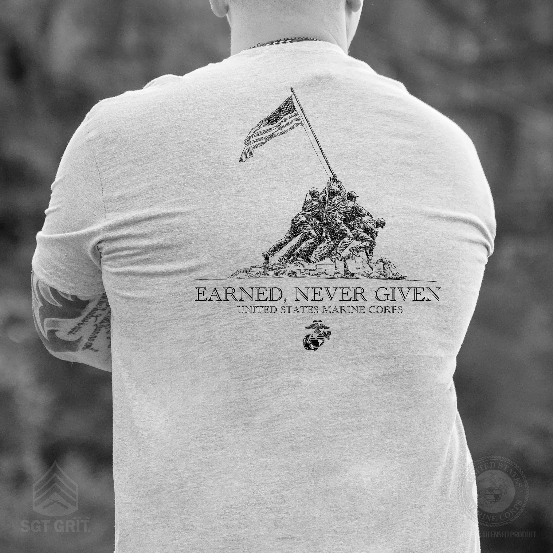 USMC Earned Never Given T-shirt- Back Design - Image 4
