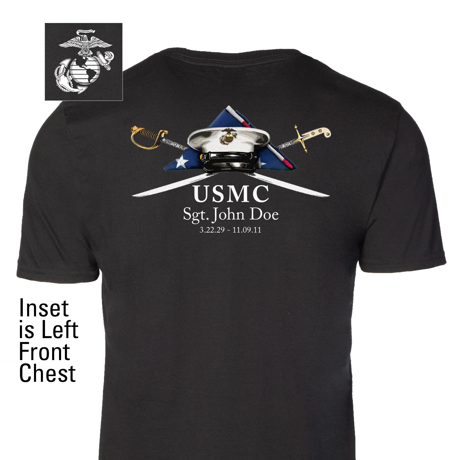 USMC Personalized Folded Flag Memorial T-shirt- Back Design