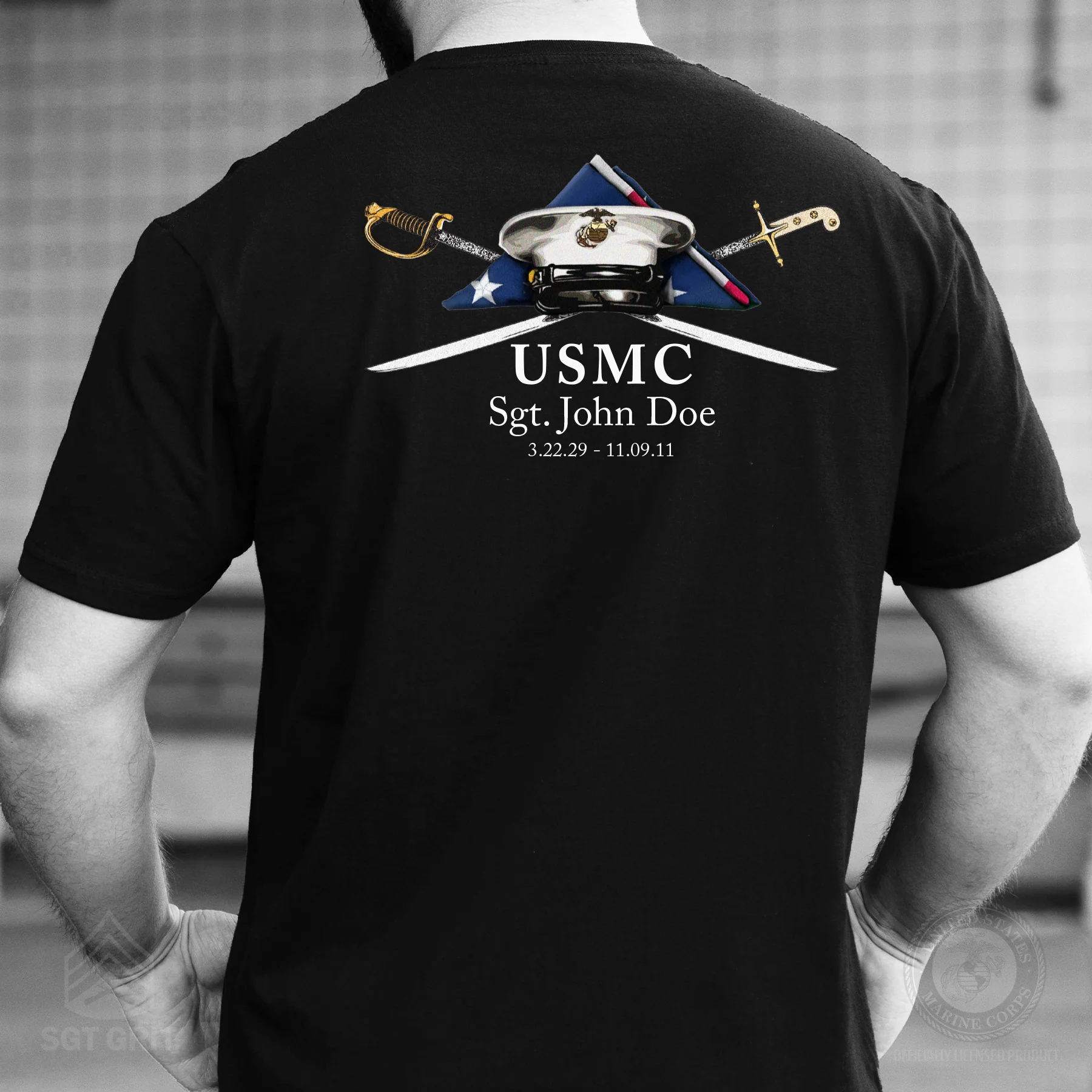 USMC Personalized Folded Flag Memorial T-shirt- Back Design - Image 2