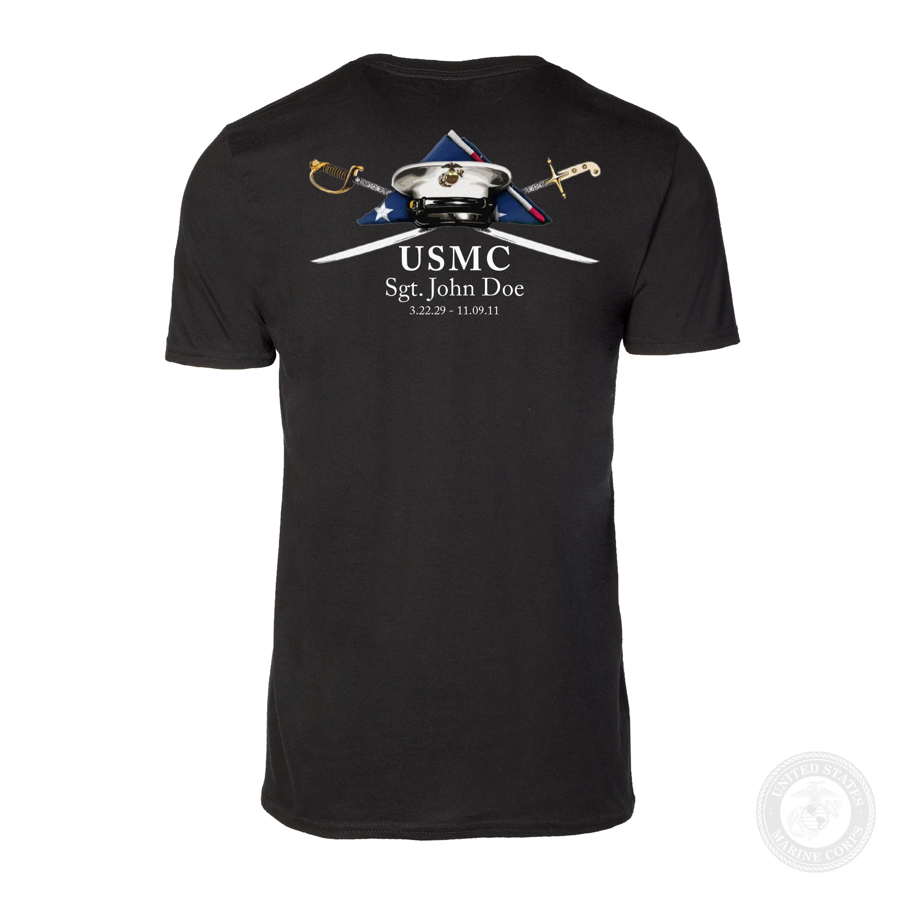 USMC Personalized Folded Flag Memorial T-shirt- Back Design - Image 5