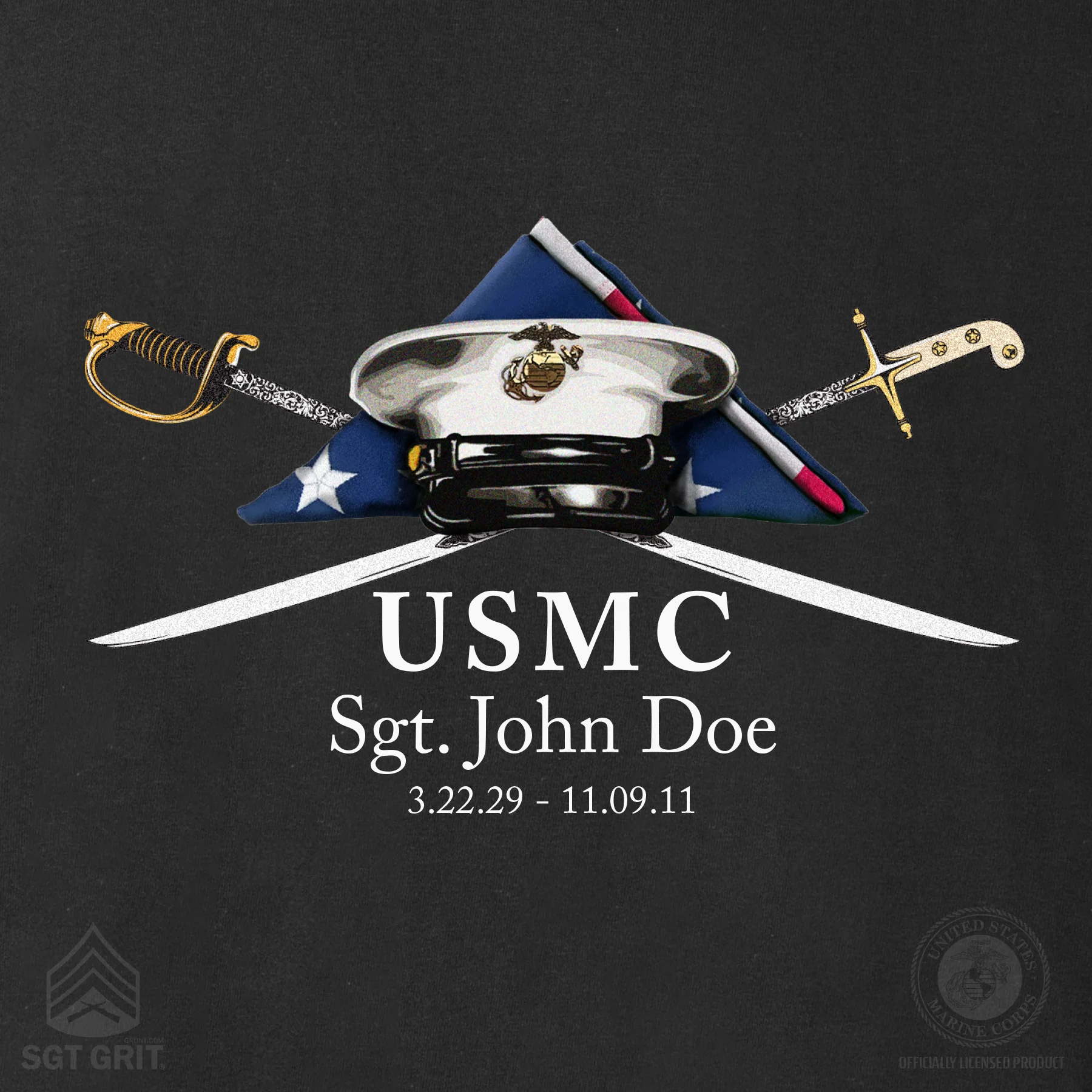 USMC Personalized Folded Flag Memorial T-shirt- Back Design - Image 6