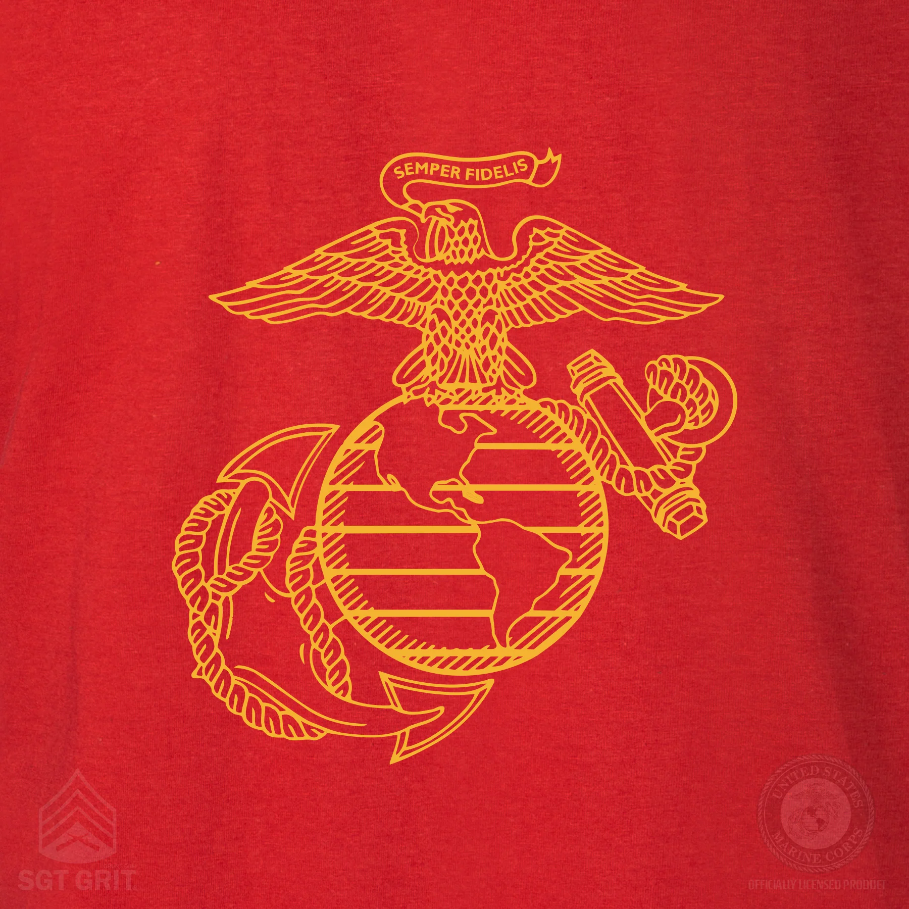 USMC Semper Fidelis T-shirt Gold on Red- Back Design - Image 10