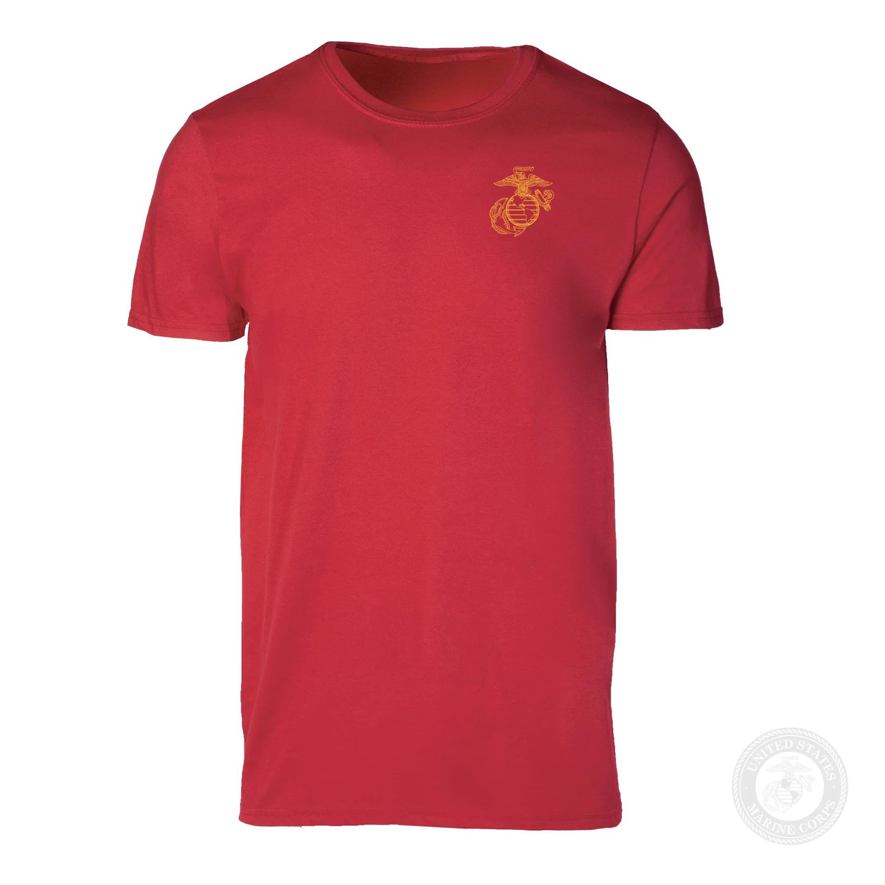 USMC Semper Fidelis T-shirt Gold on Red- Back Design - Image 11