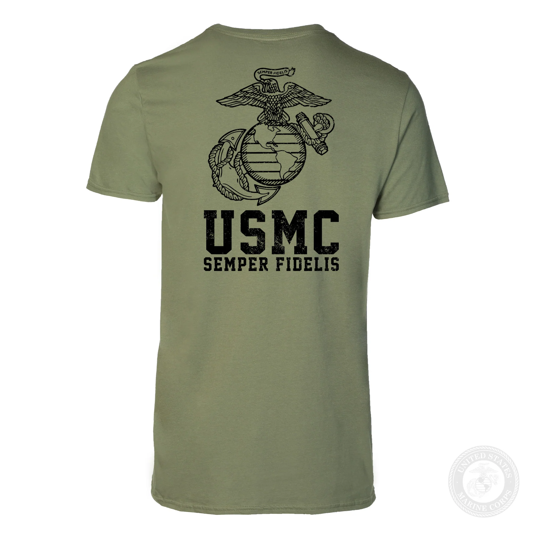 USMC Semper Fidelis T-shirt Gold on Red- Back Design - Image 12