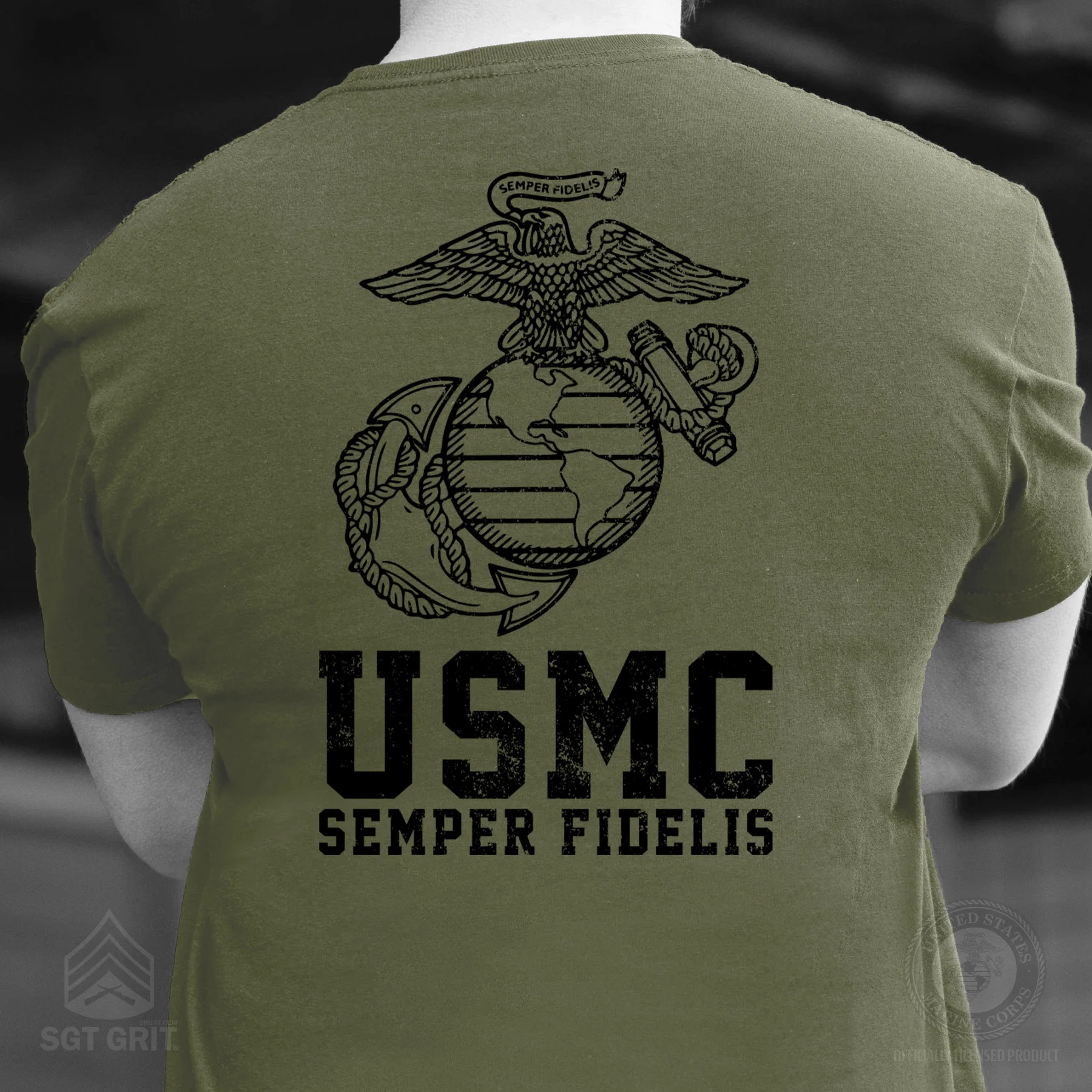 USMC Semper Fidelis T-shirt Gold on Red- Back Design - Image 4
