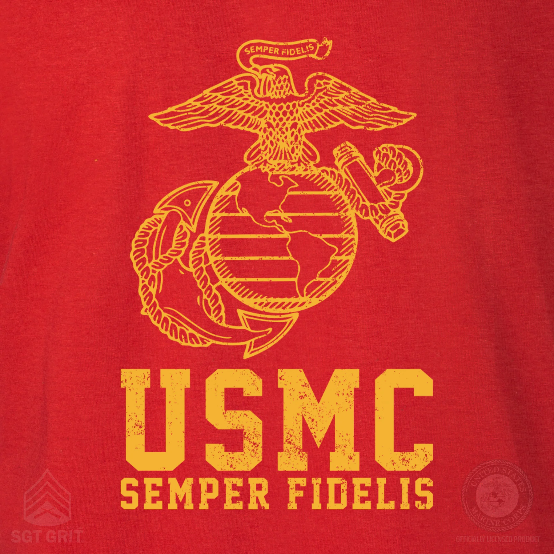 USMC Semper Fidelis T-shirt Gold on Red- Back Design - Image 9