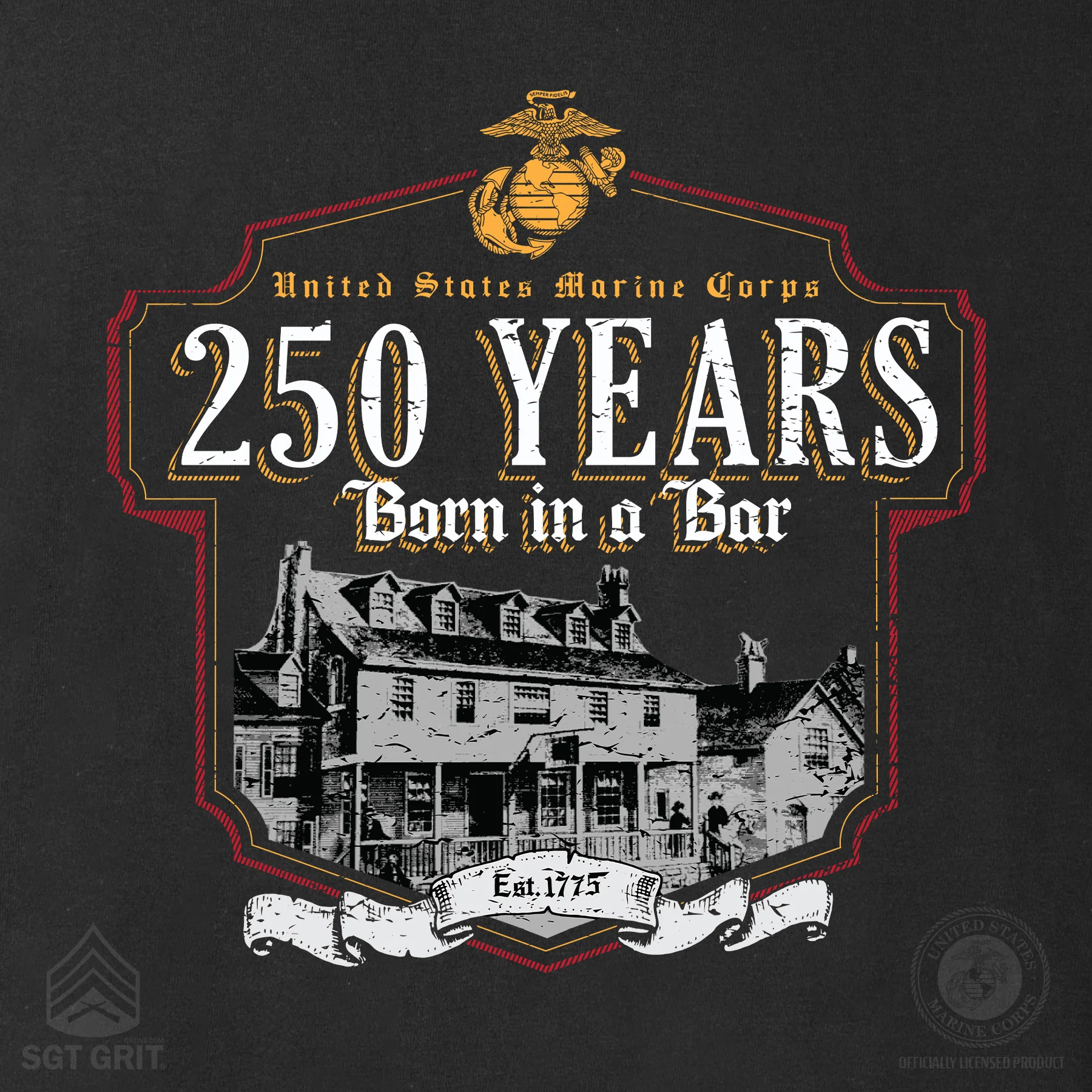 USMC Born in a Bar 250 Years T-Shirt- Back Design - Image 6