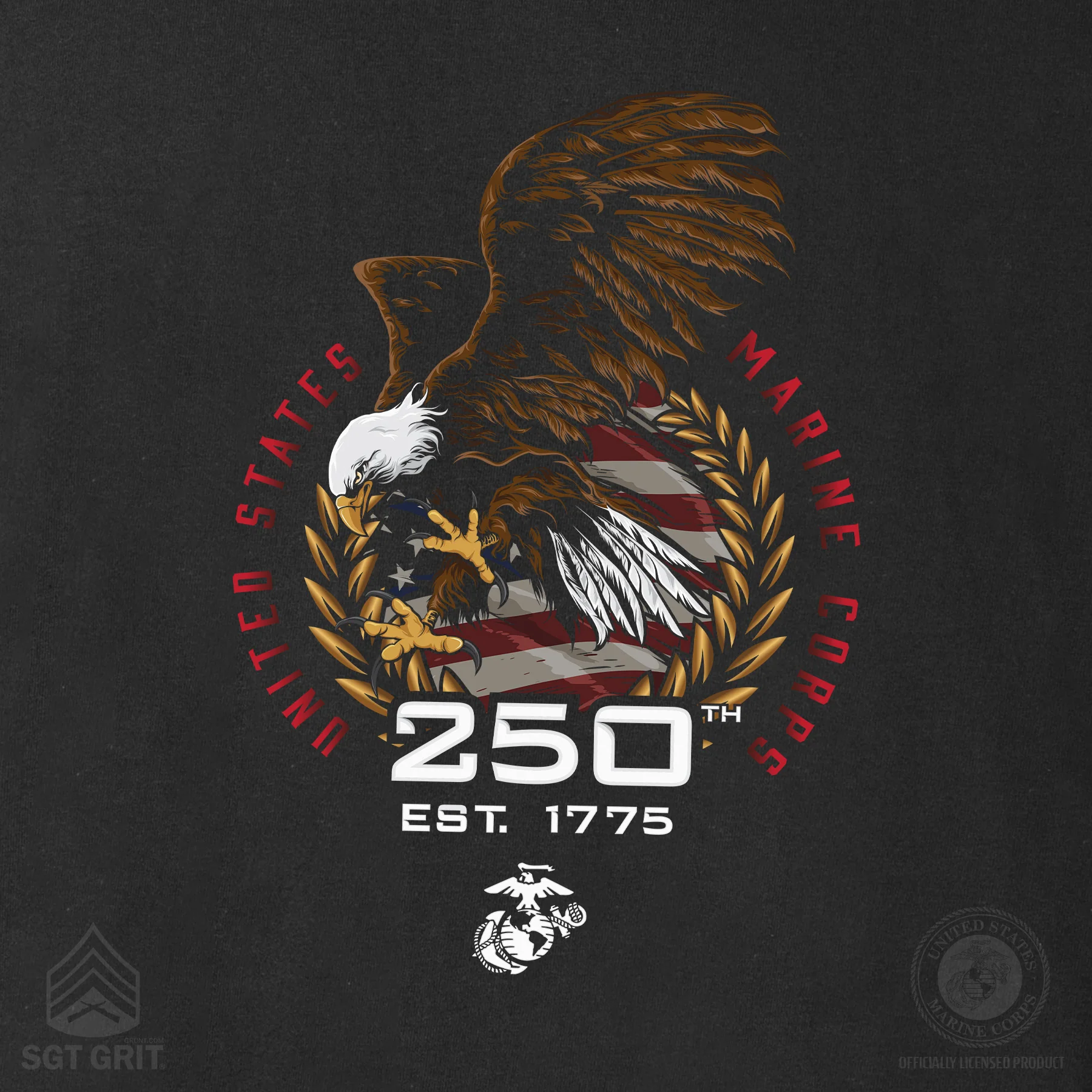 USMC 250th Anniversary Eagle T-Shirt- Back Design - Image 7