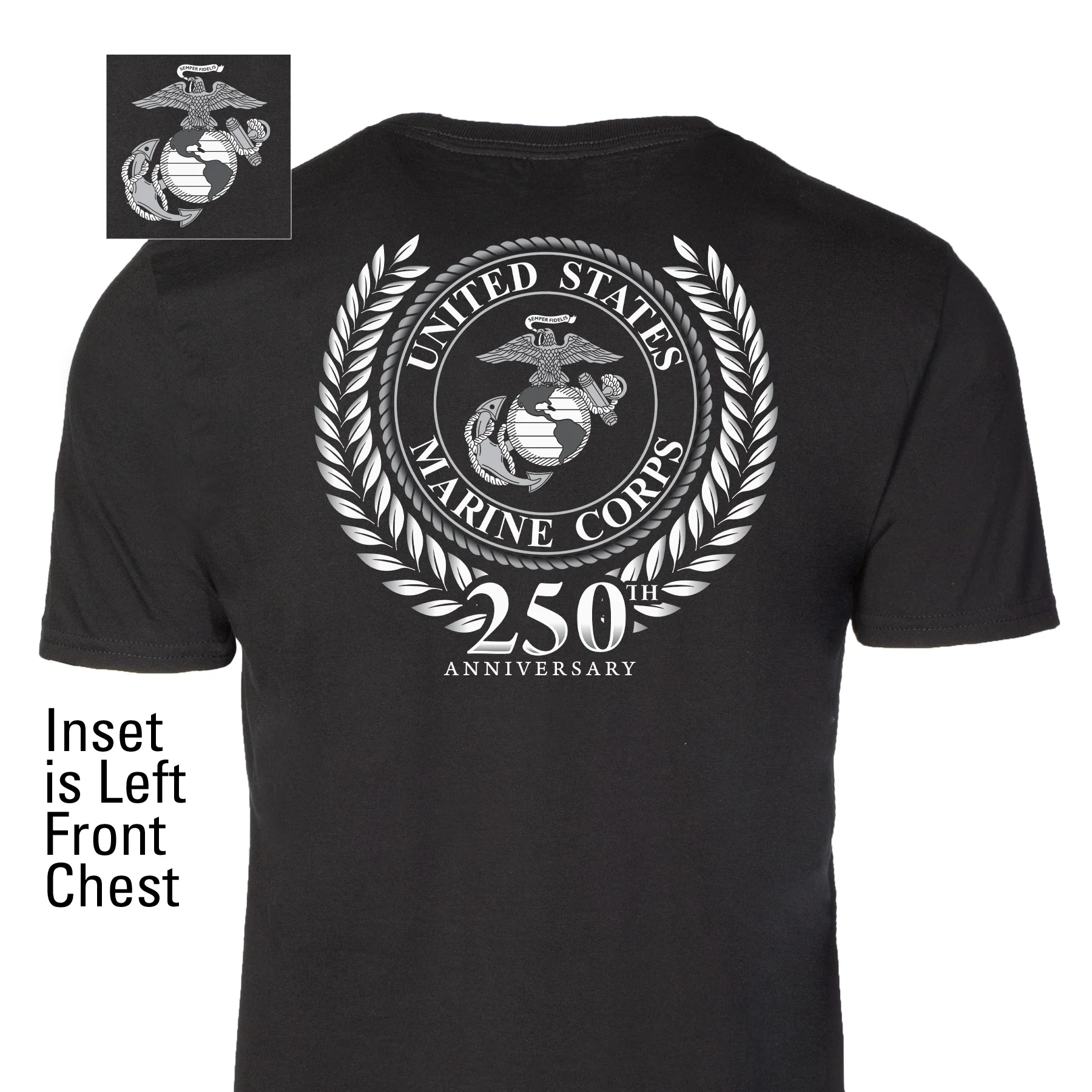 USMC 250th Anniversary Grayscale T-shirt- Back Design