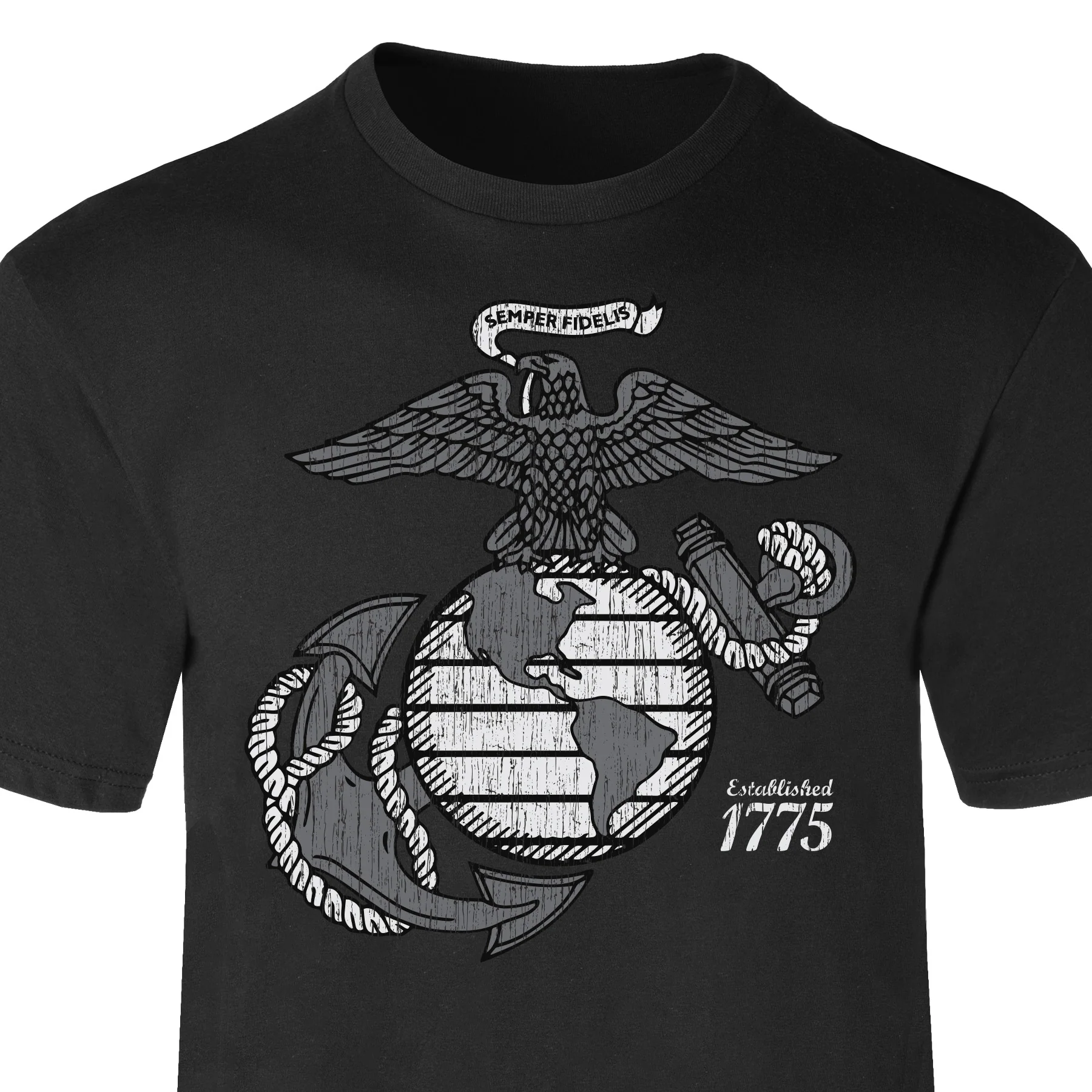 Grayscale Eagle, Globe, and Anchor T-Shirt
