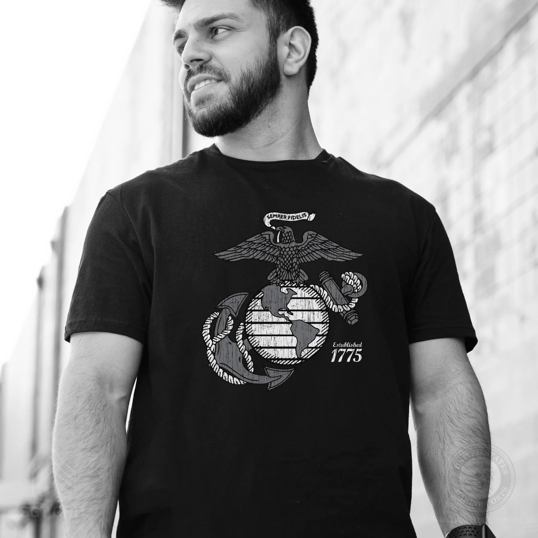 Grayscale Eagle, Globe, and Anchor T-Shirt - Image 5