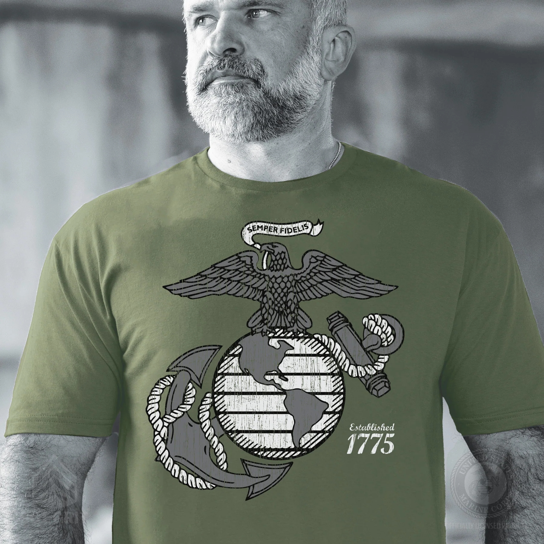 Grayscale Eagle, Globe, and Anchor T-Shirt - Image 6