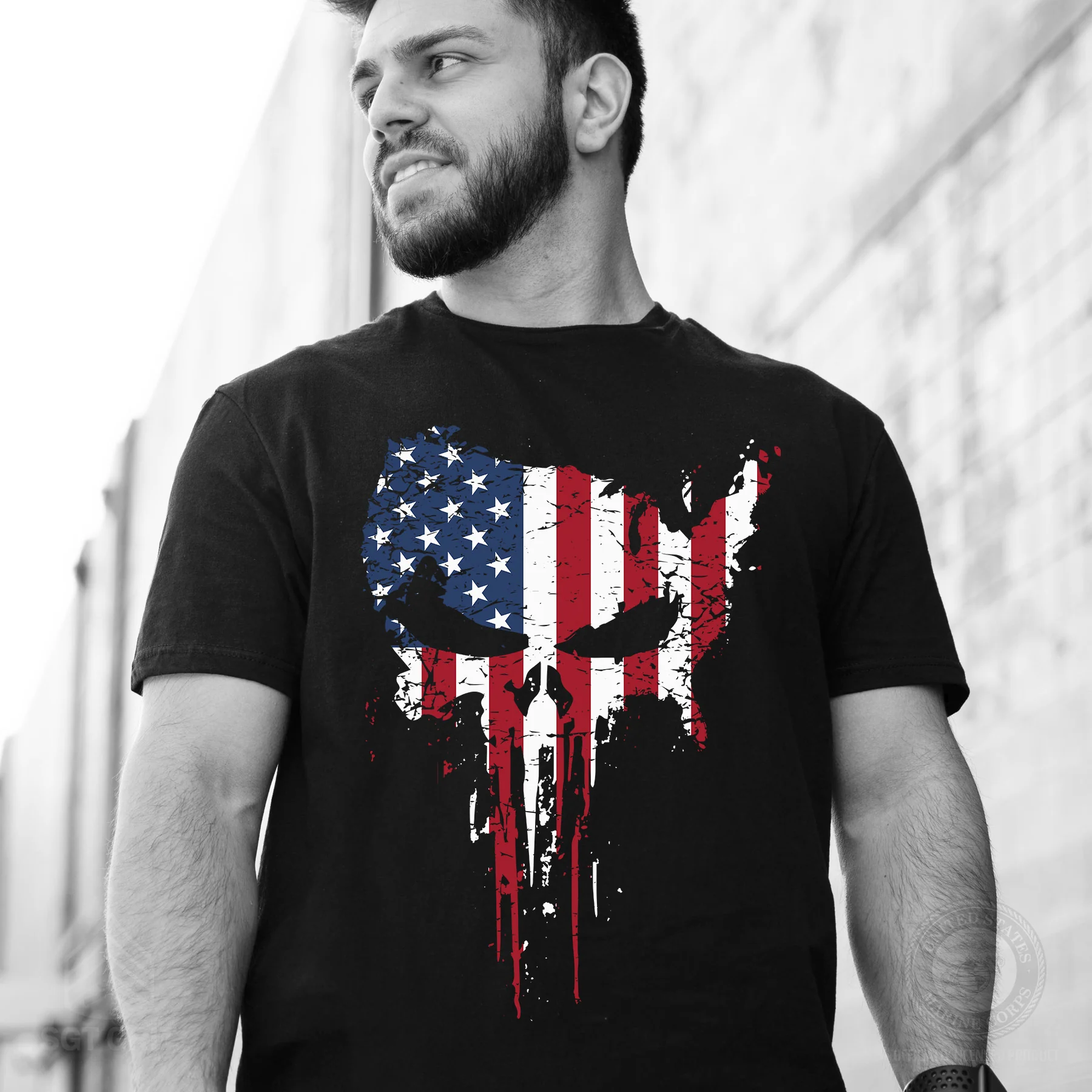 Distressed Skull American Flag T-Shirt - Image 2