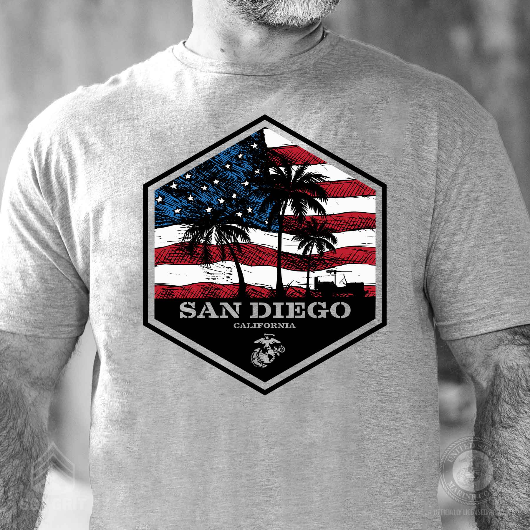 USMC Bootcamp Hexagon T-Shirt – Grey - Image 4