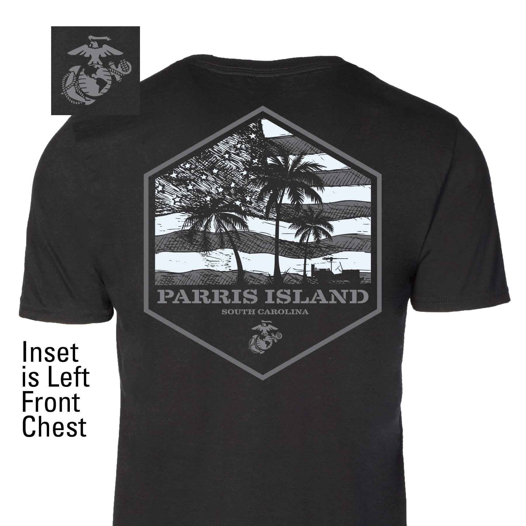 USMC Bootcamp Hexagon Back Design T-Shirt – Black - Image 2