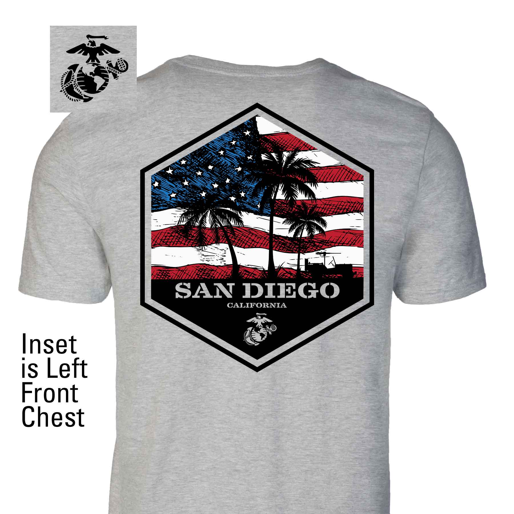 USMC Bootcamp Hexagon Back Design T-Shirt – Grey
