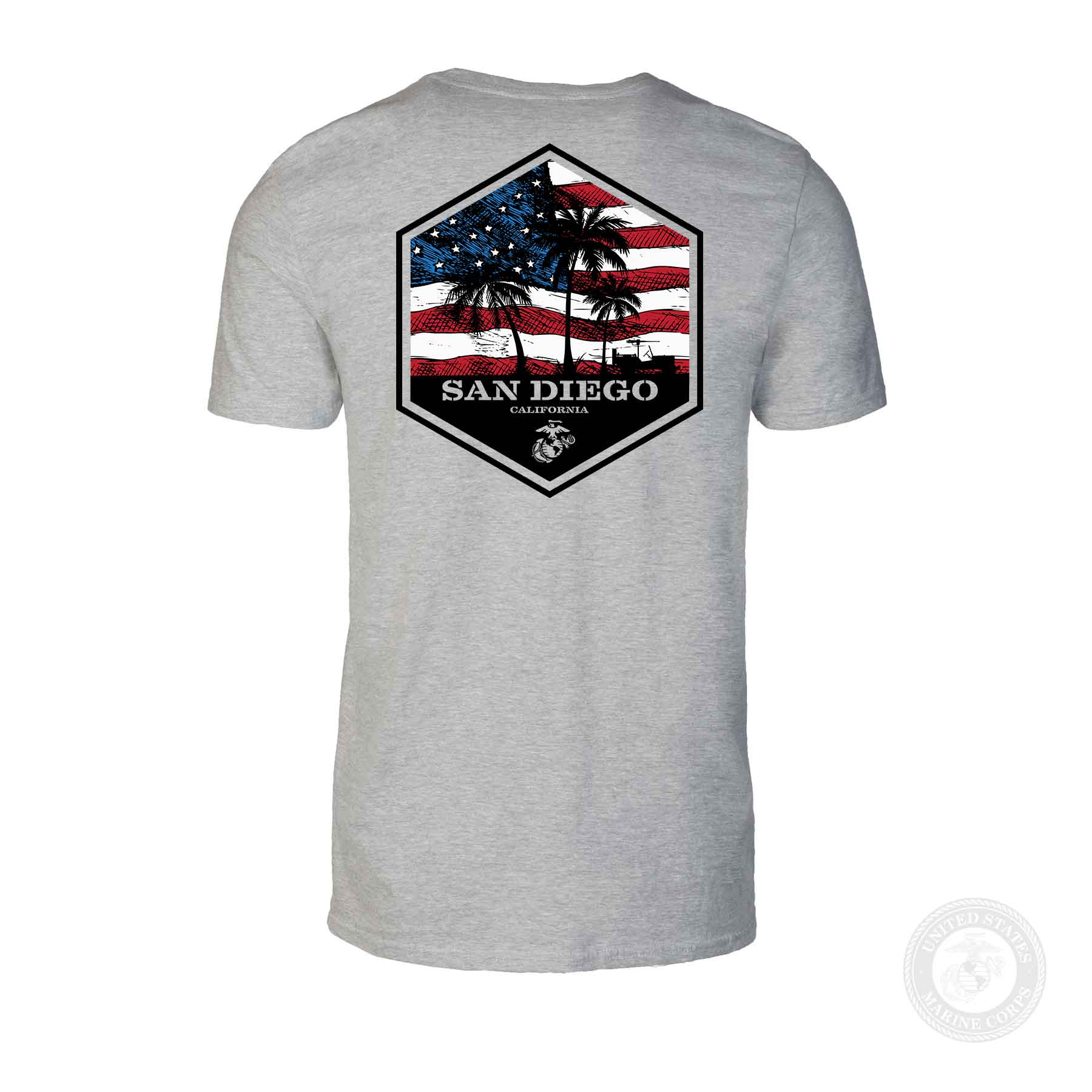 USMC Bootcamp Hexagon Back Design T-Shirt – Grey - Image 10