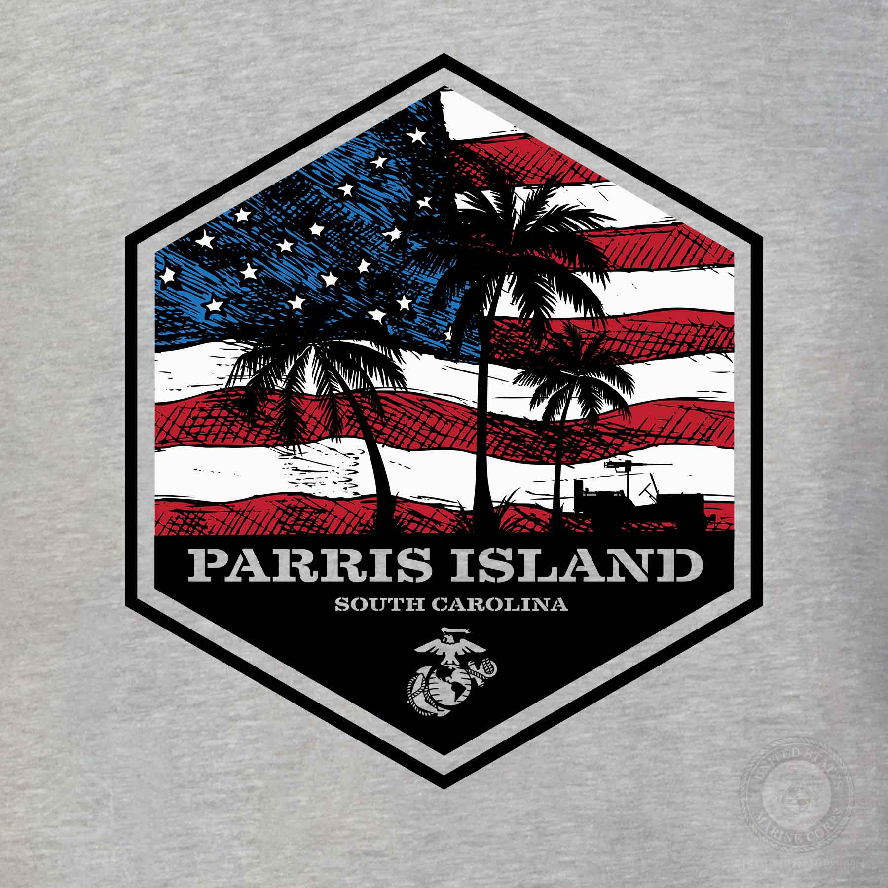 USMC Bootcamp Hexagon Back Design T-Shirt – Grey - Image 6