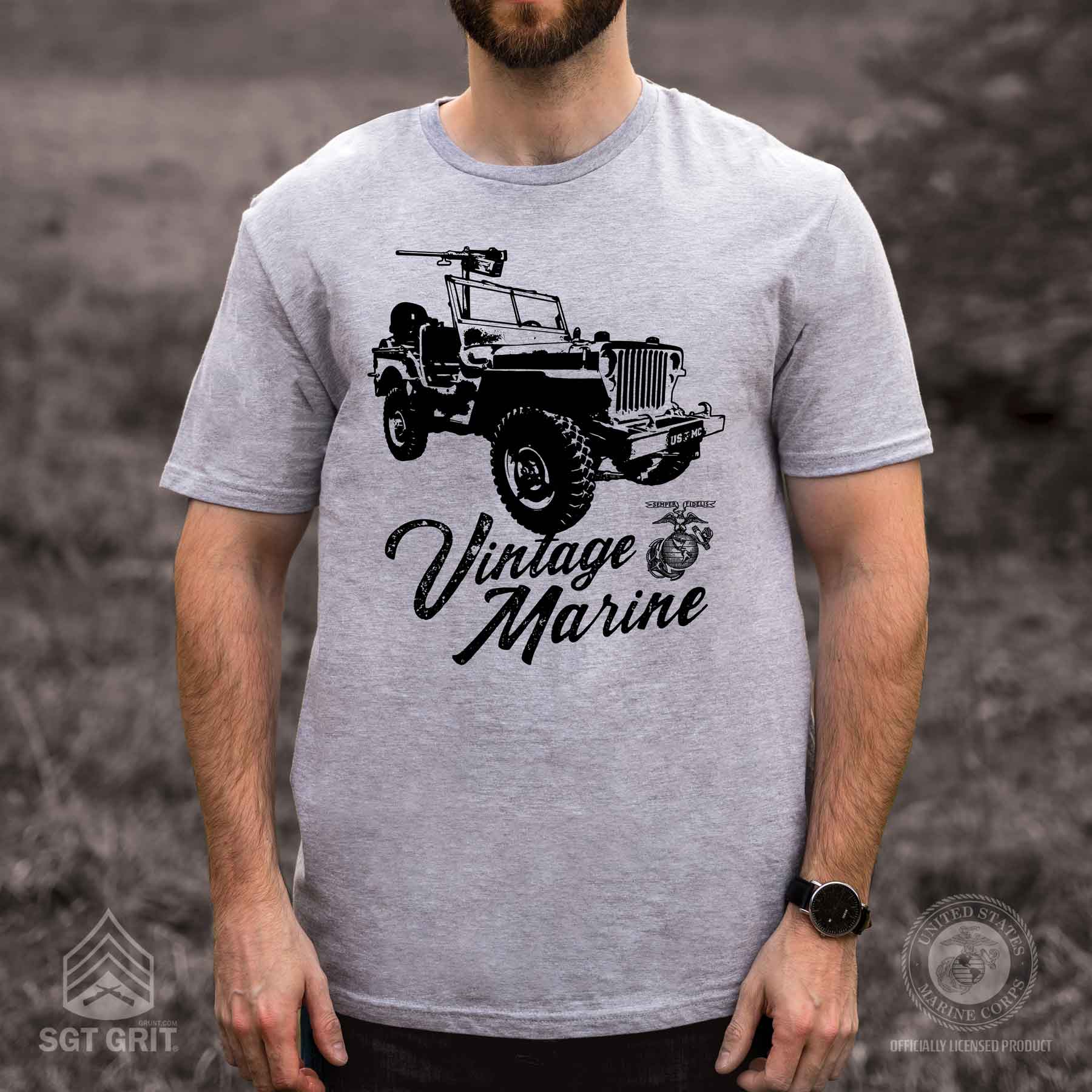 Vintage Marine Jeep Full Front T-shirt - Image 2