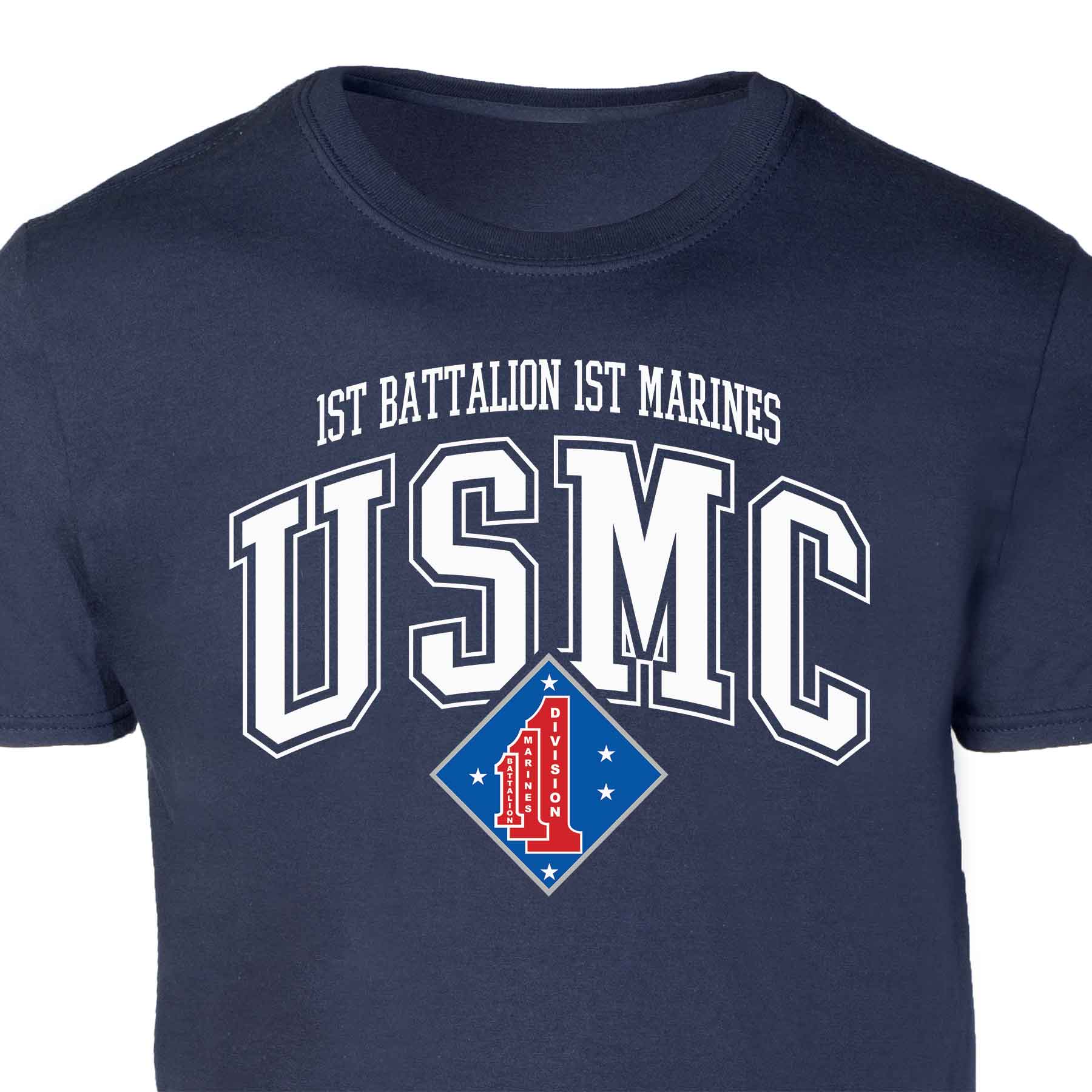 1st Battalion 1st Marines Arched Patch Graphic T-shirt - Image 2
